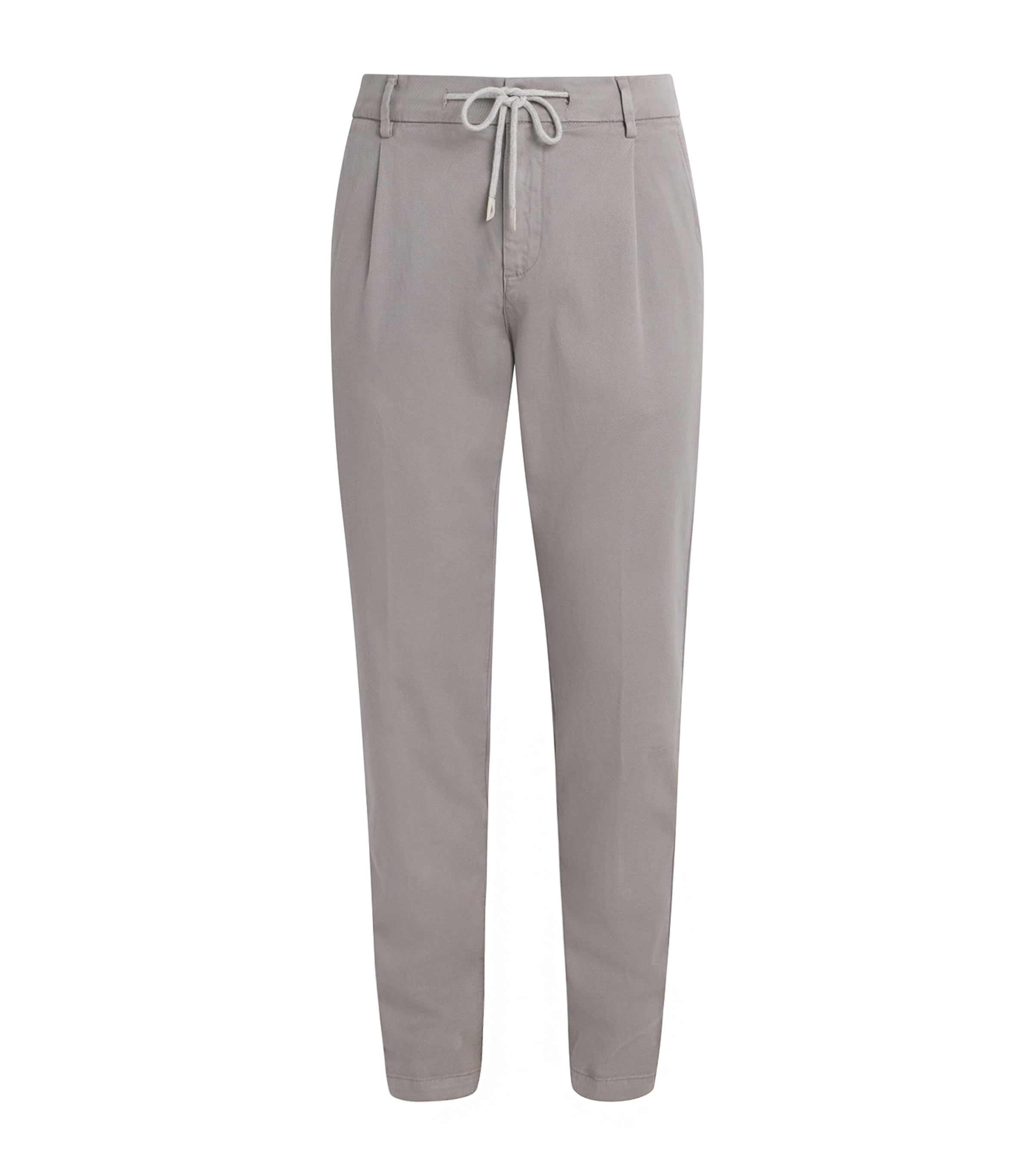 Eleventy Mens Twill Drawstring Pleated Straight Trousers Cardamomo Chiaro