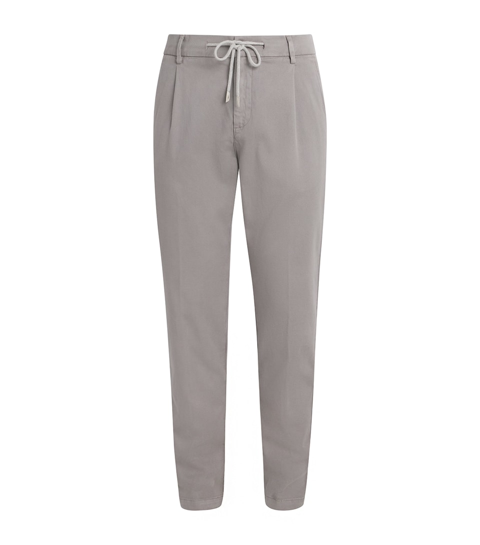 Eleventy Mens Twill Drawstring Pleated Straight Trousers Cardamomo Chiaro
