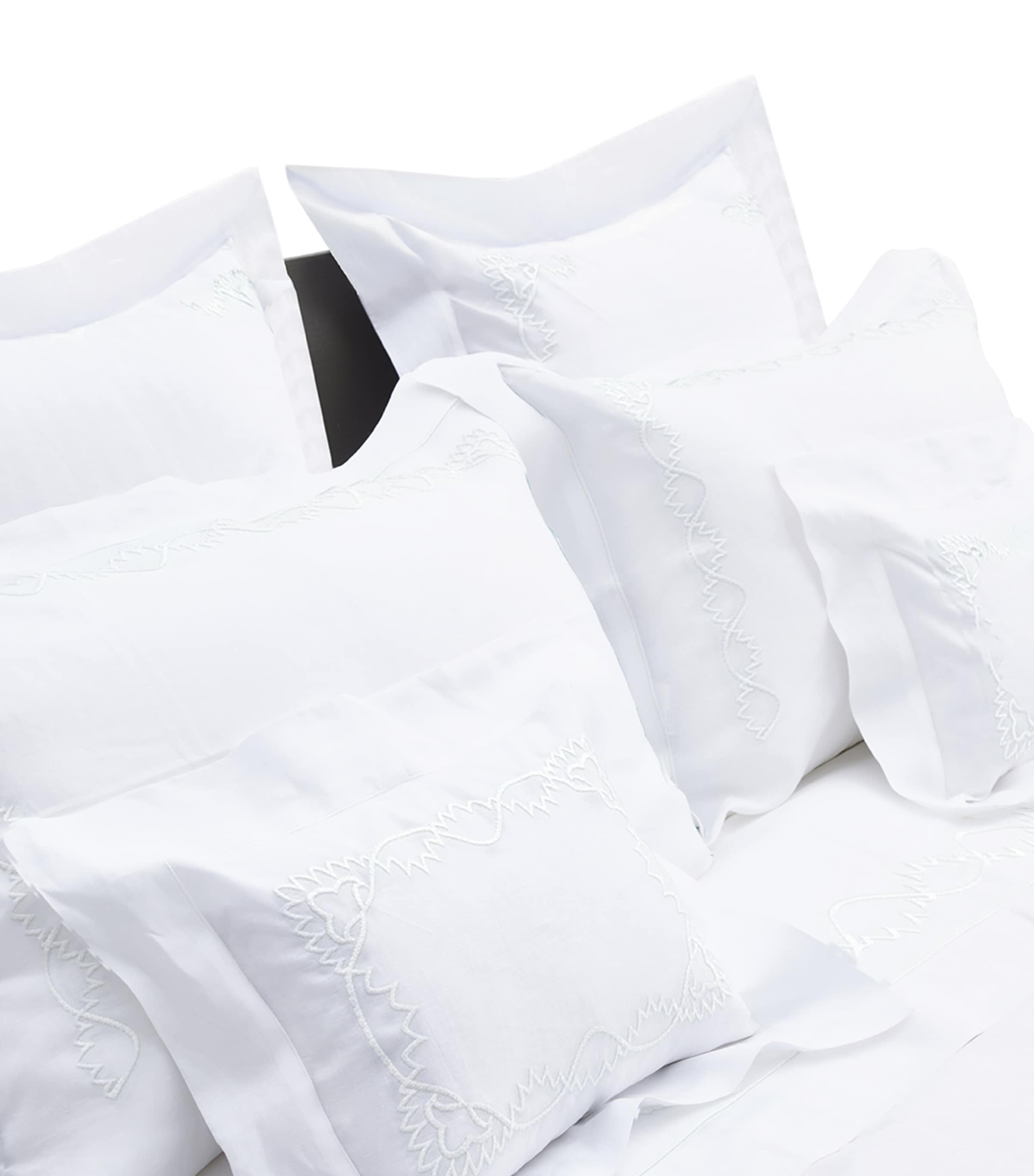 Loretta Caponi Cotton Art Deco Super King Flat Sheet (270cm x 300cm) White On White