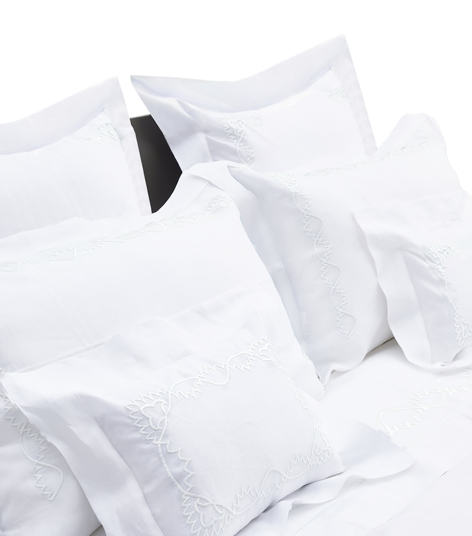 Loretta Caponi Cotton Art Deco Super King Flat Sheet (270cm x 300cm) White On White