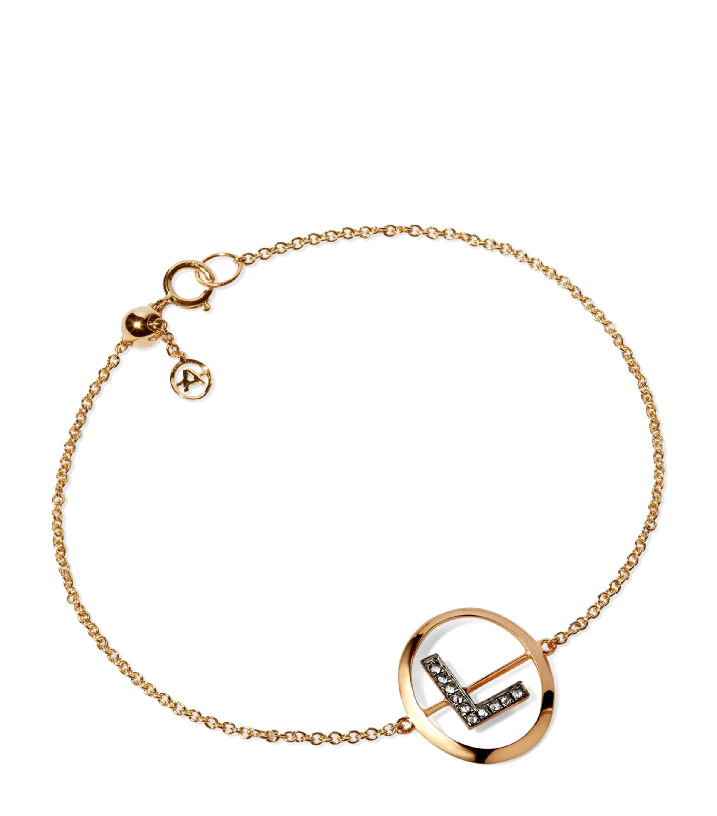 Yellow Gold and Diamond Initial L Bracelet