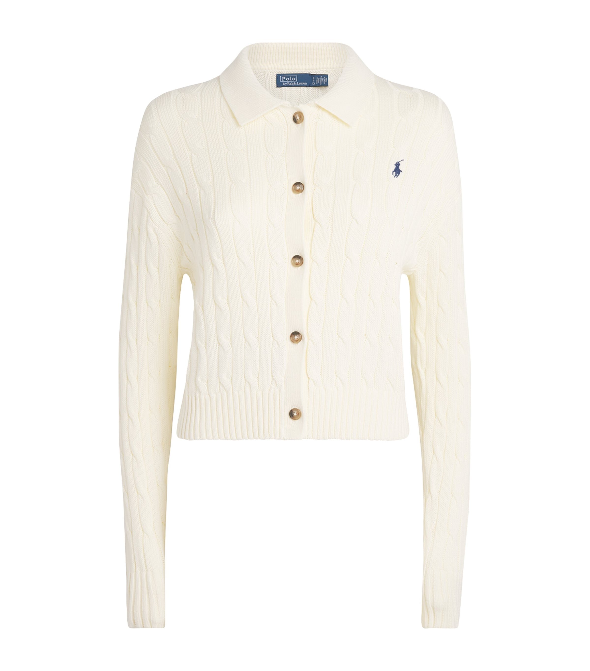 Polo Ralph Lauren Womens Cotton Cable-Knit Polo Cardigan Clubhouse Cream