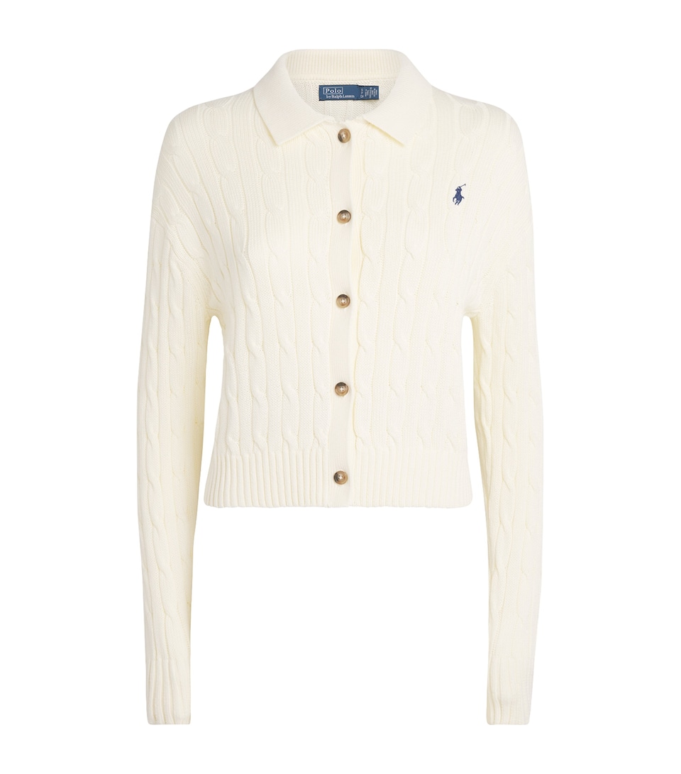 Polo Ralph Lauren Womens Cotton Cable-Knit Polo Cardigan Clubhouse Cream