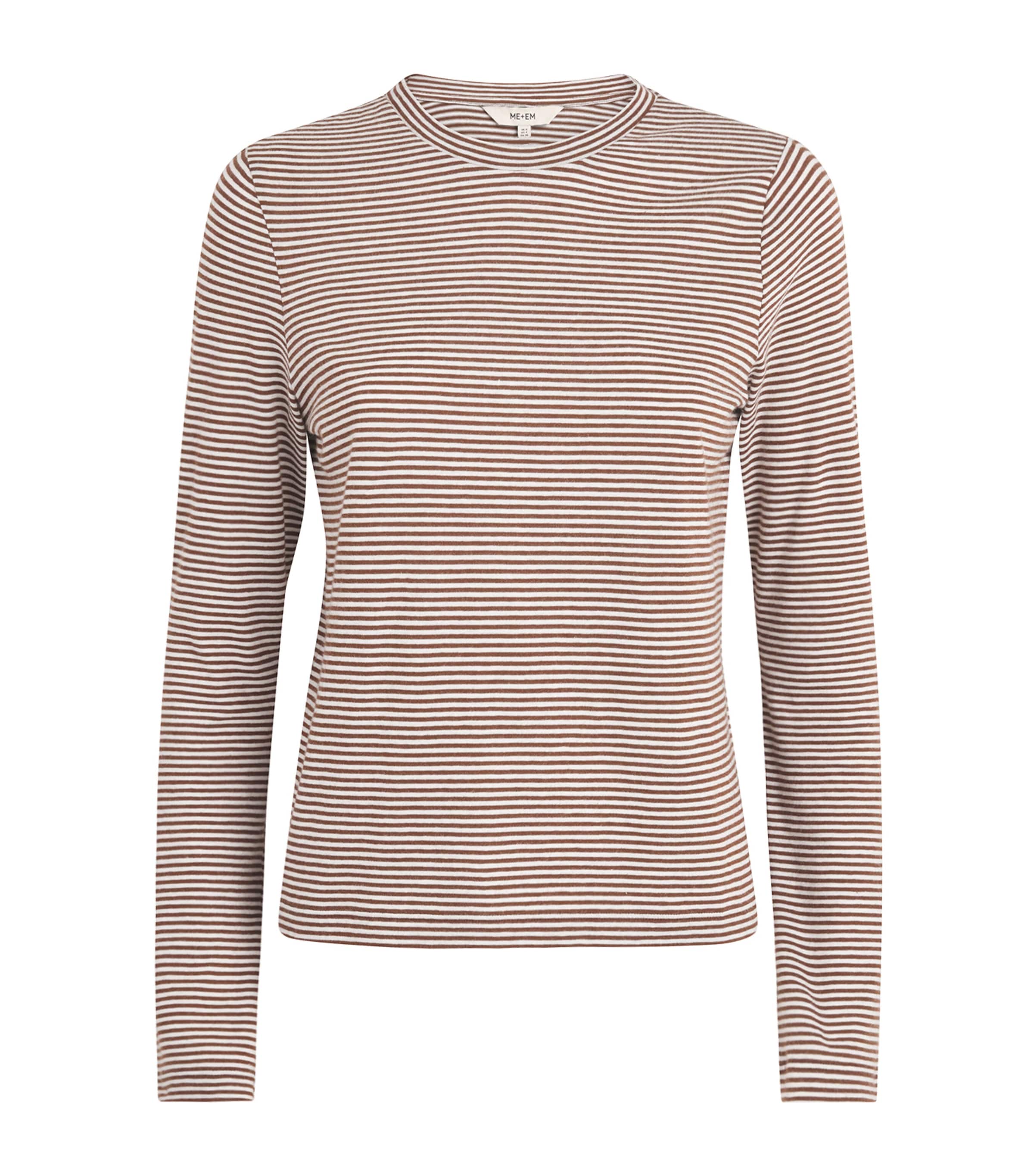 ME+EM Womens Organic Cotton Stripe Long-Sleeve Top Soft White/pecan