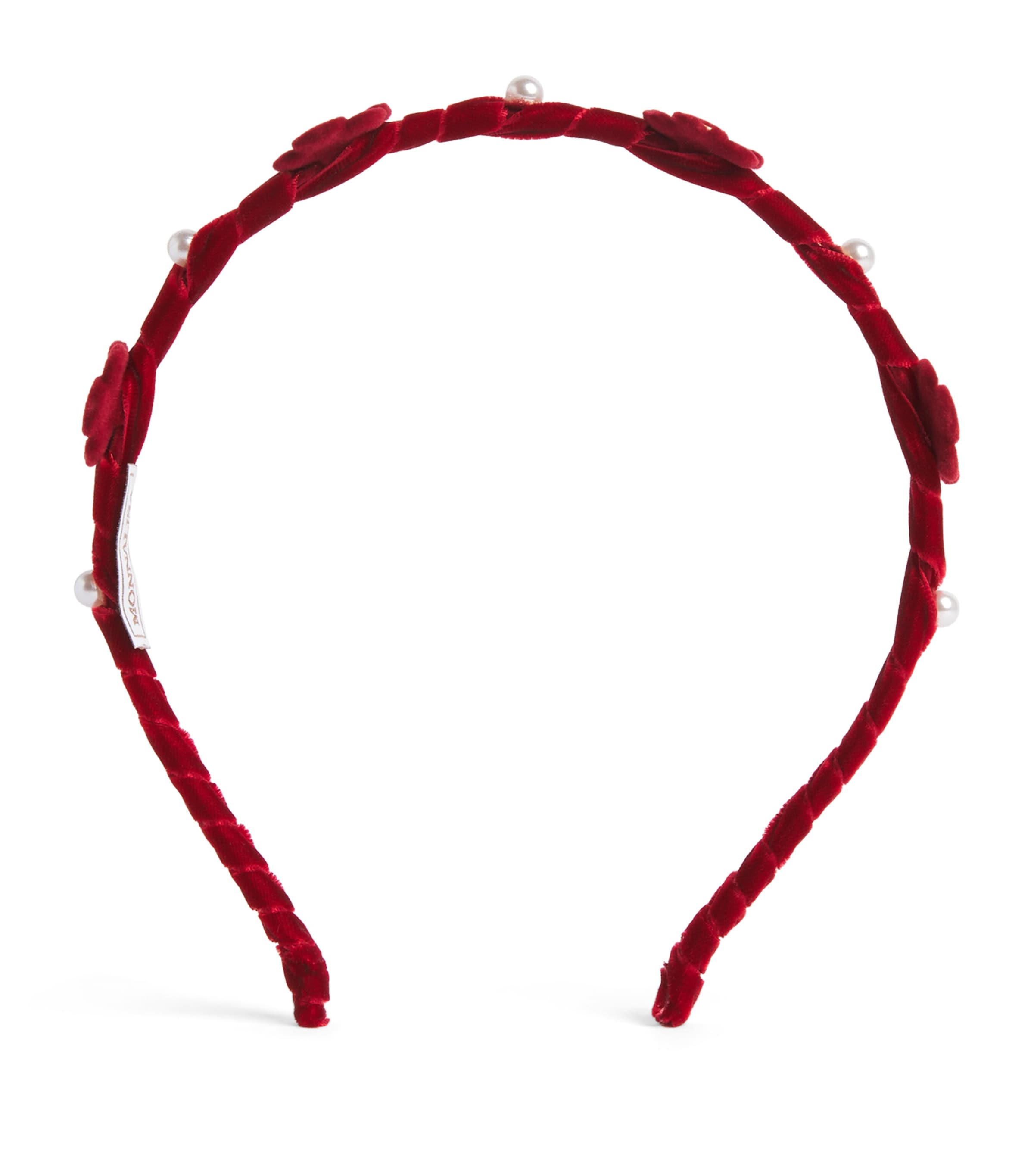 Monnalisa Velvet Flower-Detail Headband Rubino