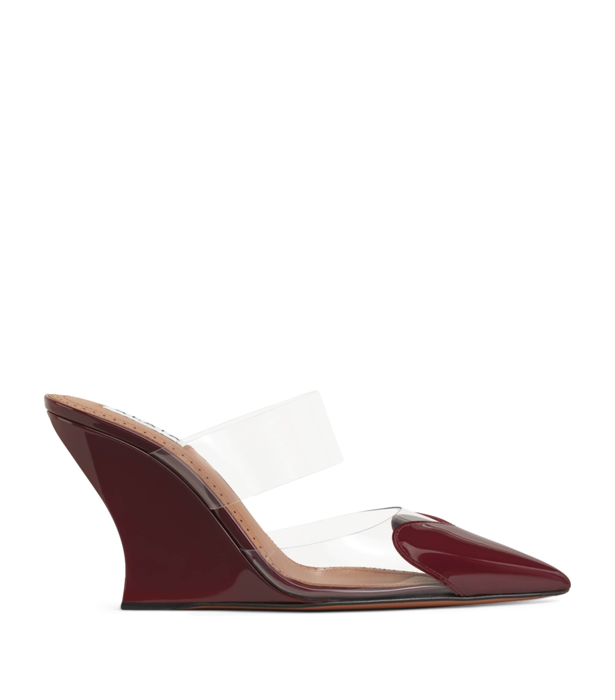 Alaïa Leather-PVC Le Coeur Wedge Mules 90 Rouge Grenat