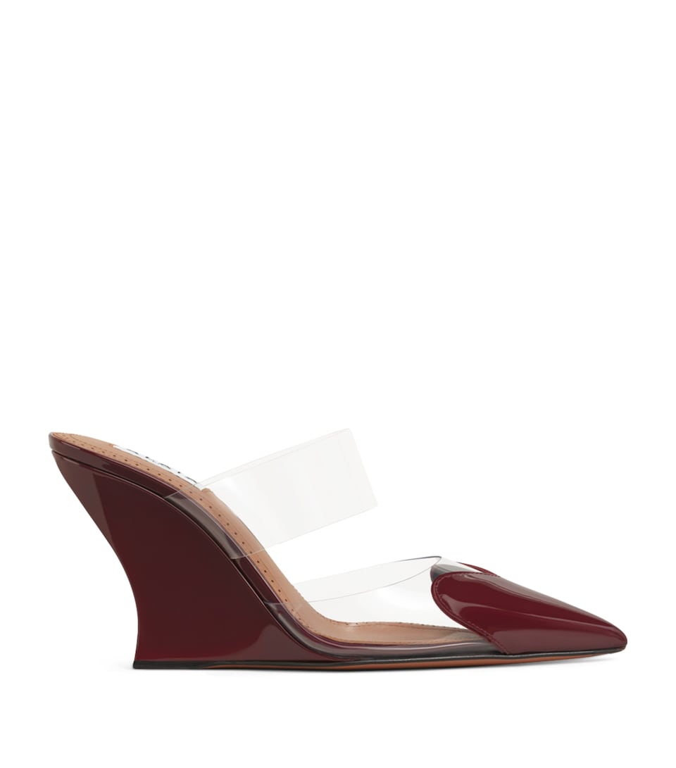 Alaïa Leather-PVC Le Coeur Wedge Mules 90 Rouge Grenat