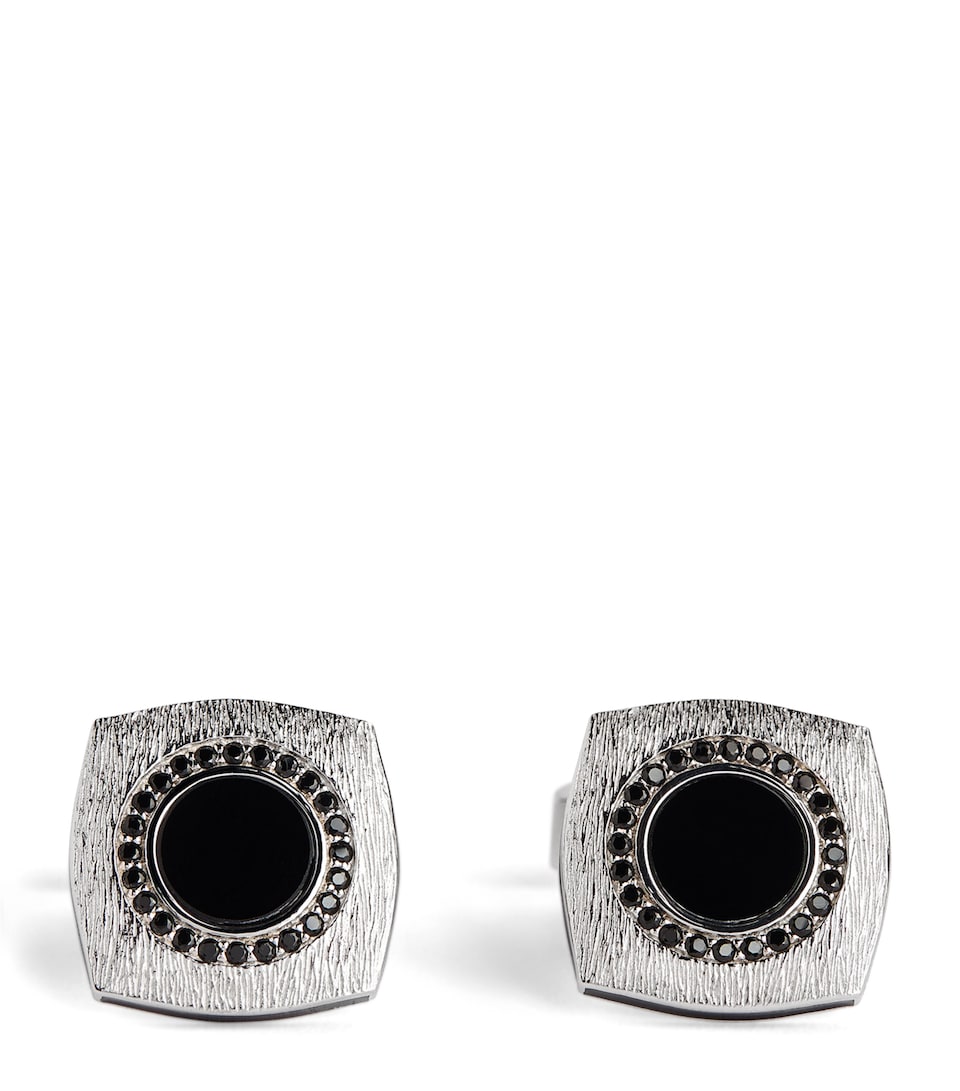 Rhodium-Plated Graffiato Rounded Square Cufflinks