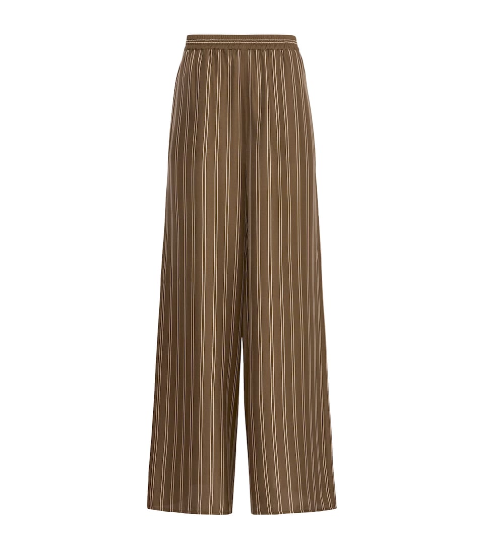 Max Mara Womens Silk Stripe Wide-Leg Trousers Kaki