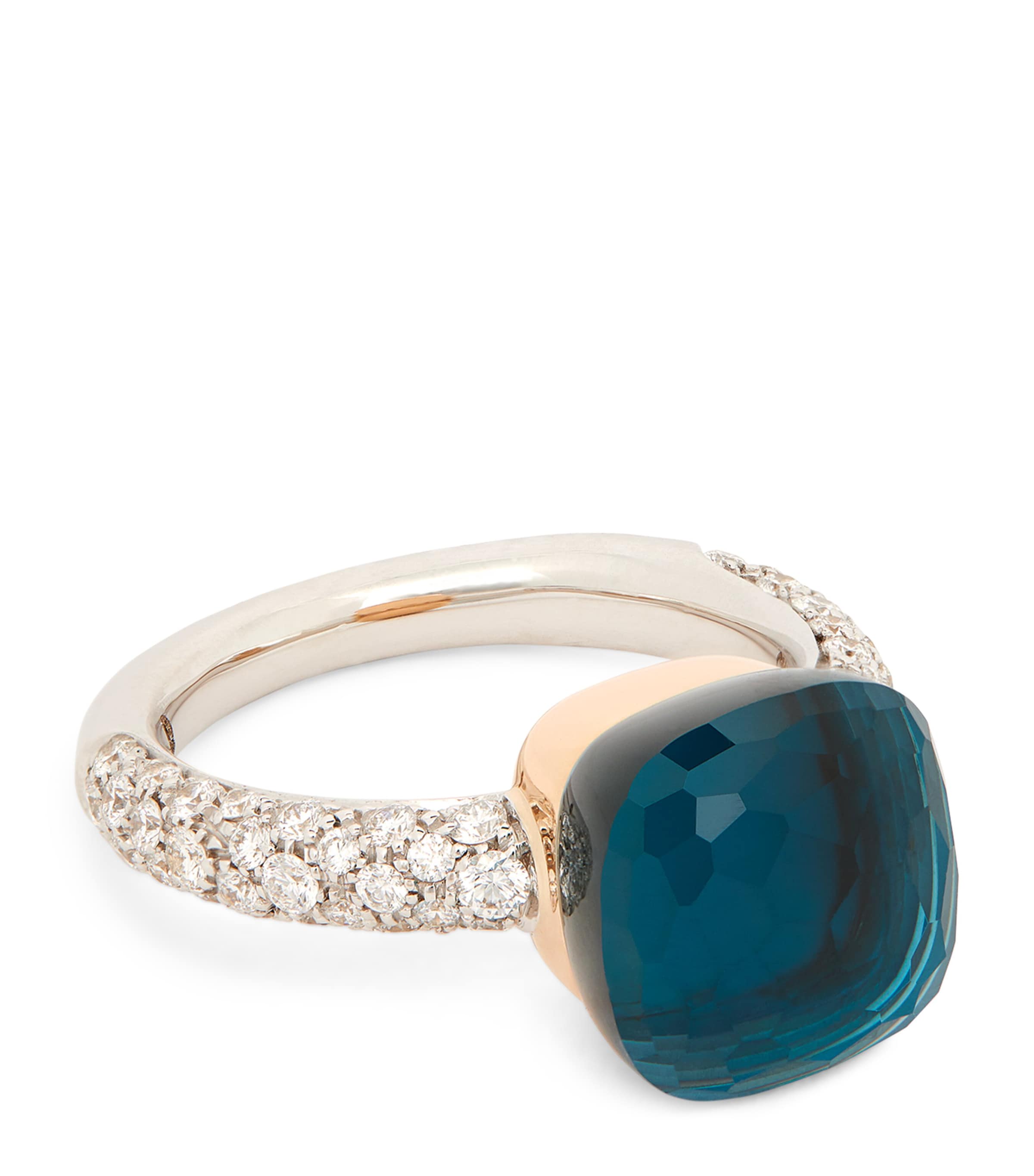 Mixed Gold, Diamond, London Blue Topaz and Turquoise Nudo Ring