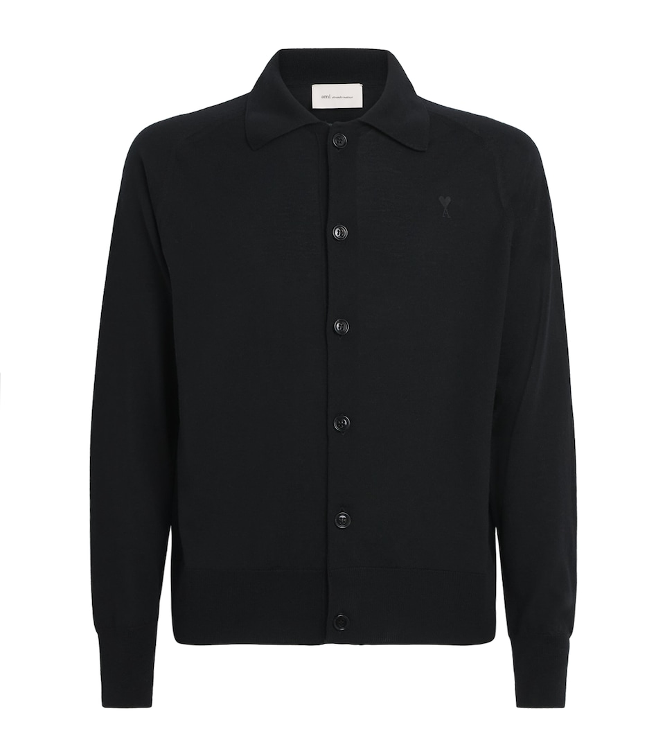 AMI Paris Mens Wool Collared Quota Cardigan Noir/noir