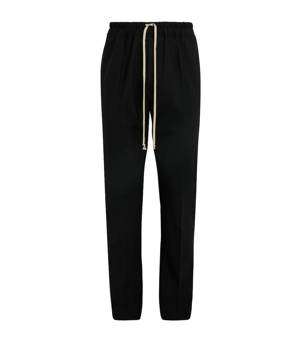 Rick Owens Mens Wool-Blend Slim Drawstring Trousers Black
