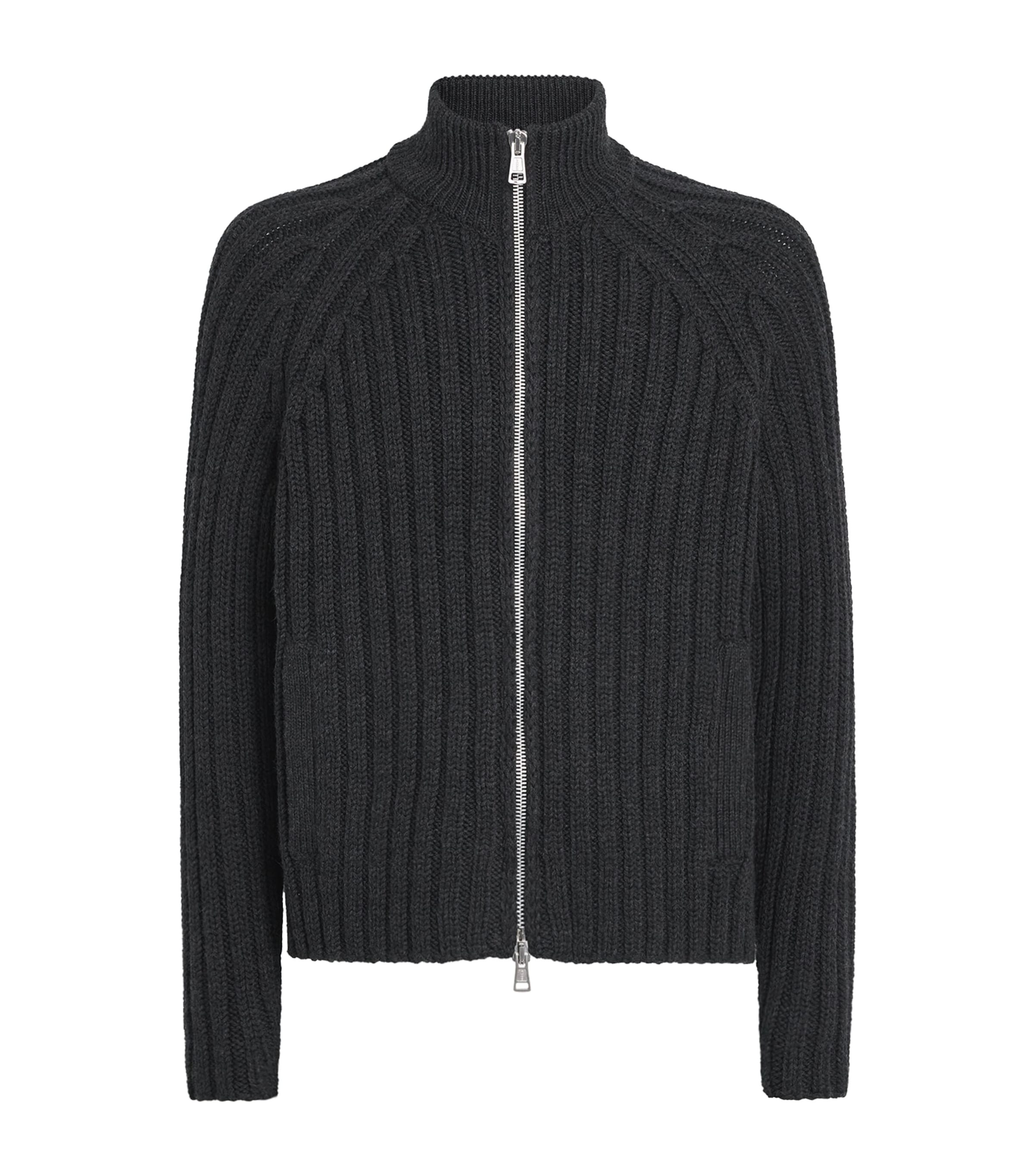 Our Legacy Mens Merino Wool Zip-Up Cardigan Charcoal Dry Mrn Wl