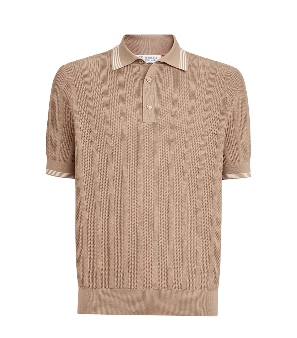 Brunello Cucinelli Mens Cotton Rib-Knit Polo Shirt