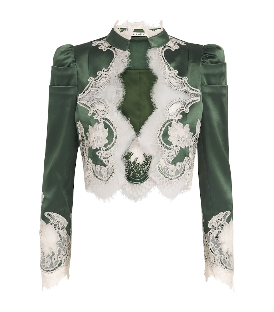 Alice+Olivia Womens Lace-Trim Thomasina Jacket Dark Fern