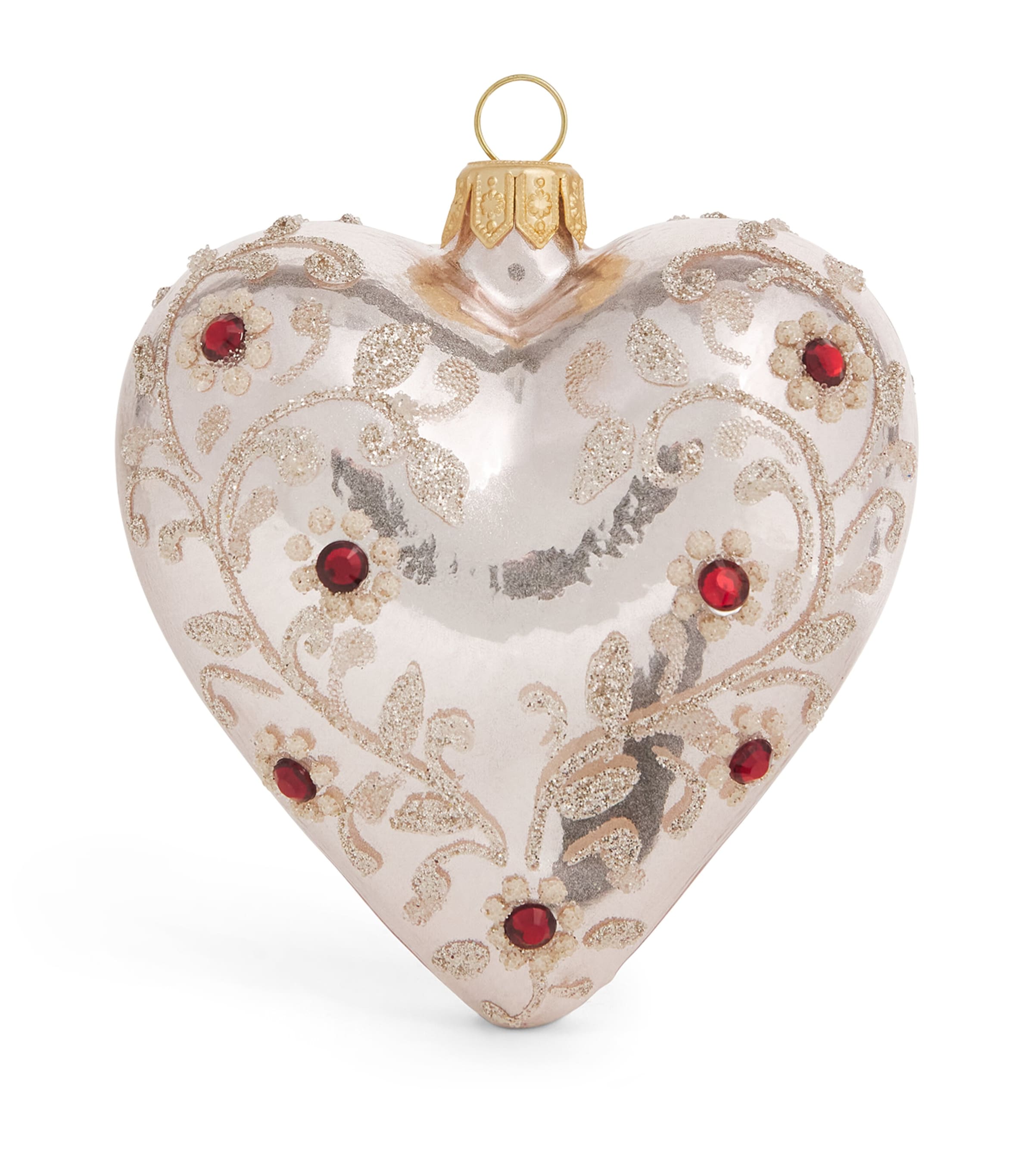Harrods Metallic Heart Bauble Pink Metallic Effect