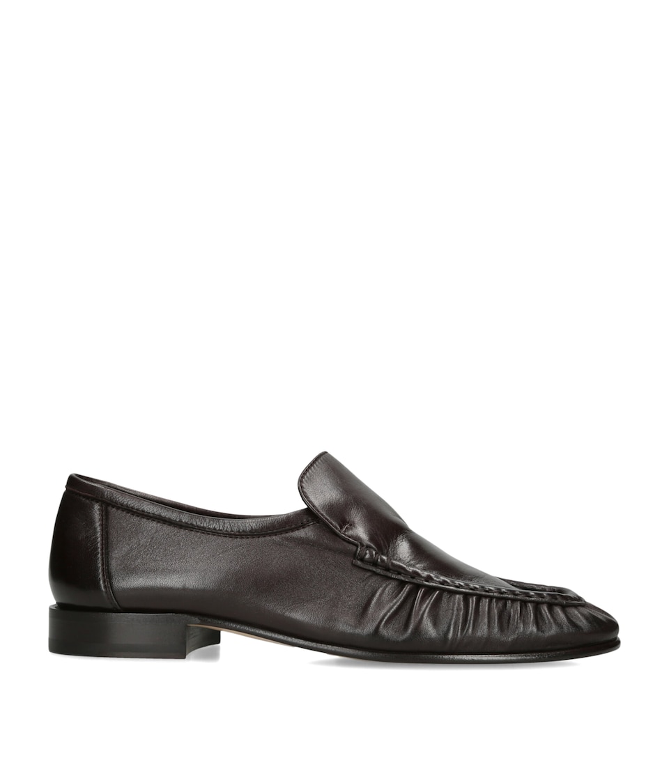 The Row Soft Moccasin Two Leather Loafers Dark Brown