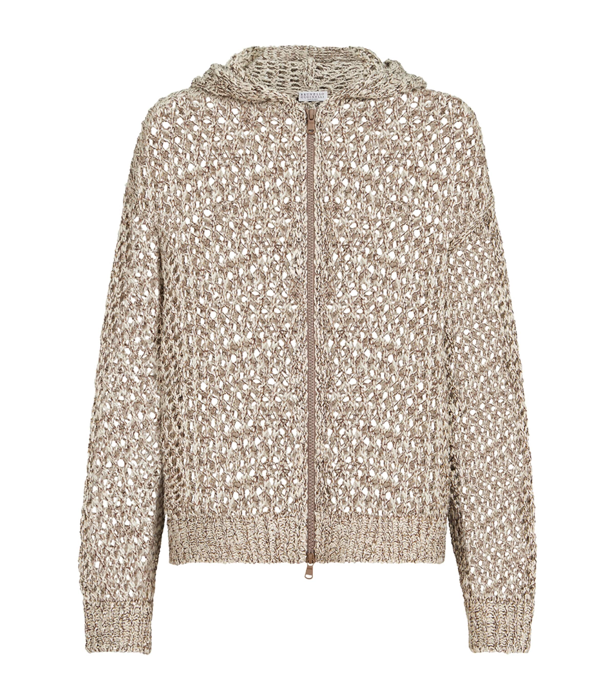 Brunello Cucinelli Womens Chiné Net Zip-Up Hoodie Grey+brown