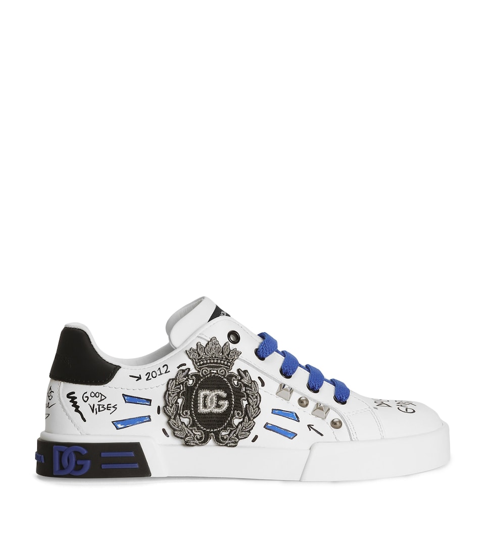 Dolce&Gabbana Kids Embellished Portofino Low-Top Sneakers Scritte Bianco