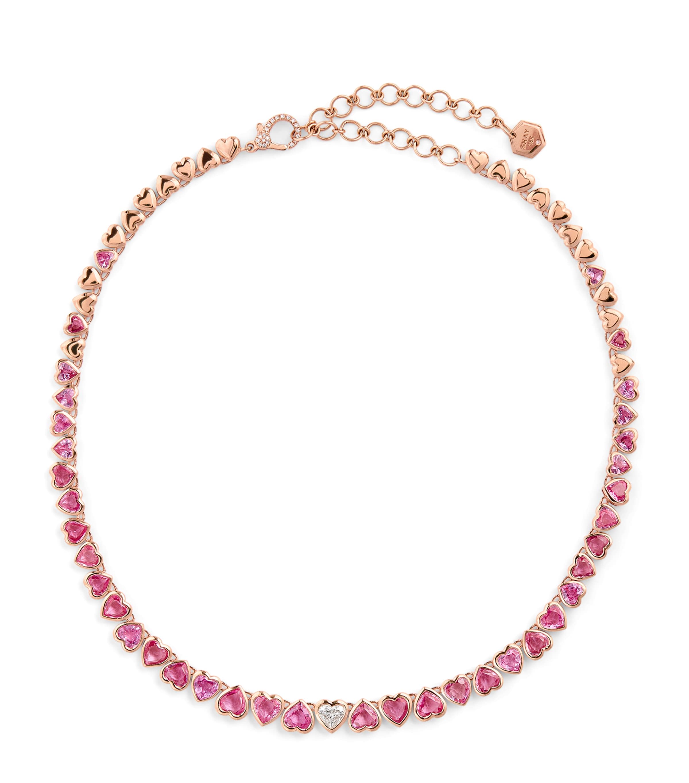 Rose Gold, Diamond and Sapphire Heart Tennis Necklace