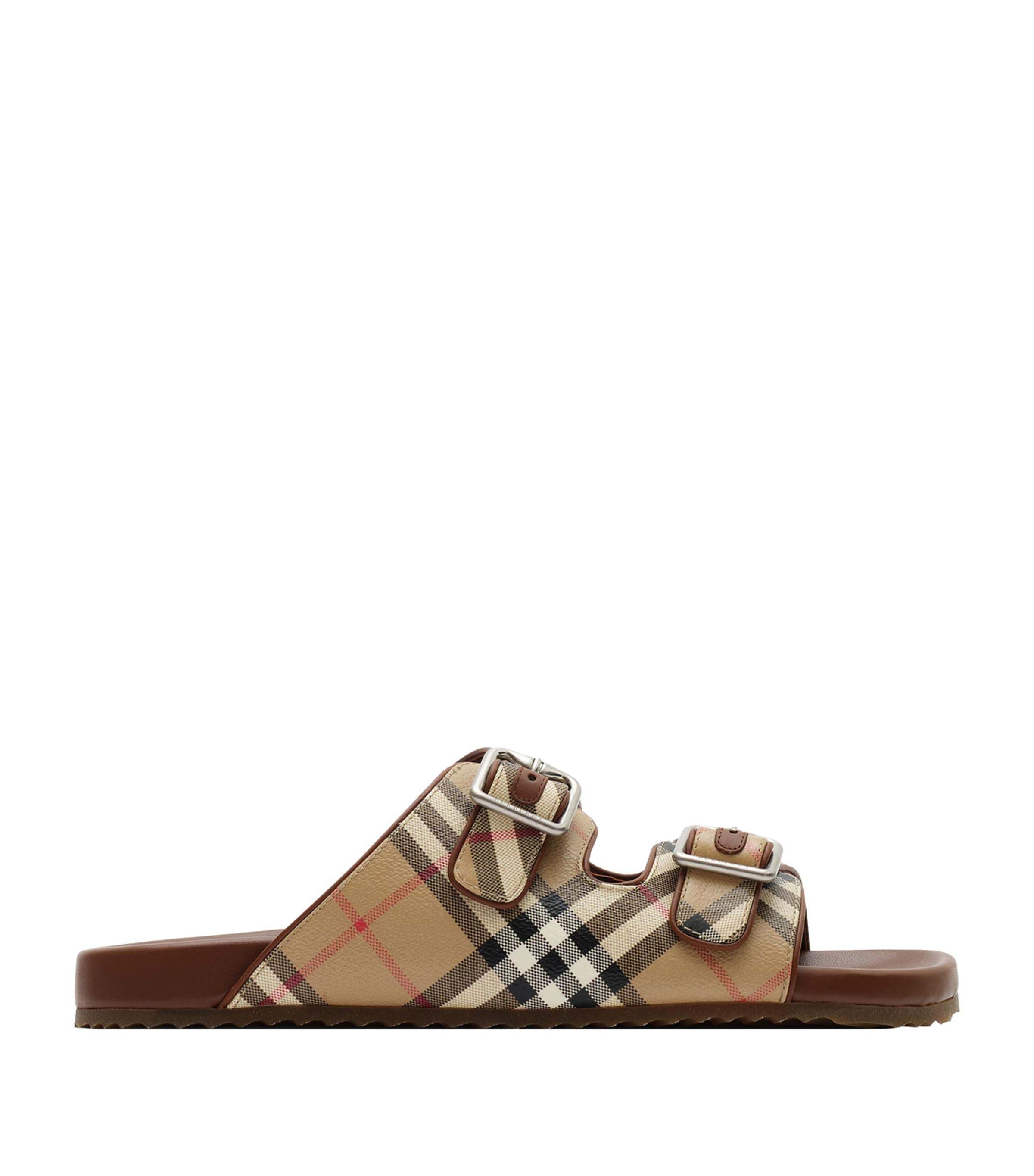 Burberry Canvas-Leather Check Urchin Slides Archive Beige Ip Chk