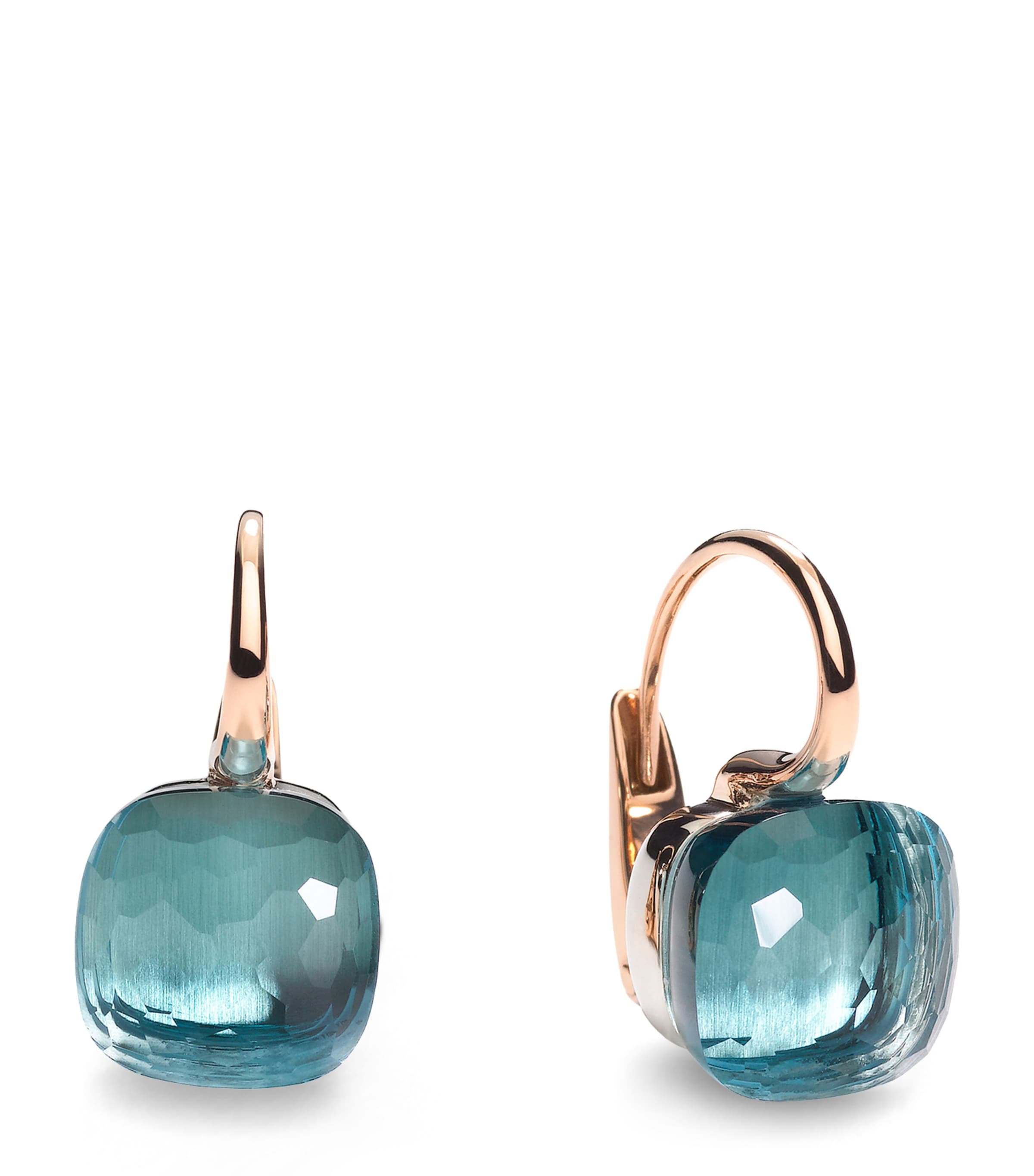 Pomellato Rose Gold, White Gold and Sky Blue Topaz Nudo Earrings