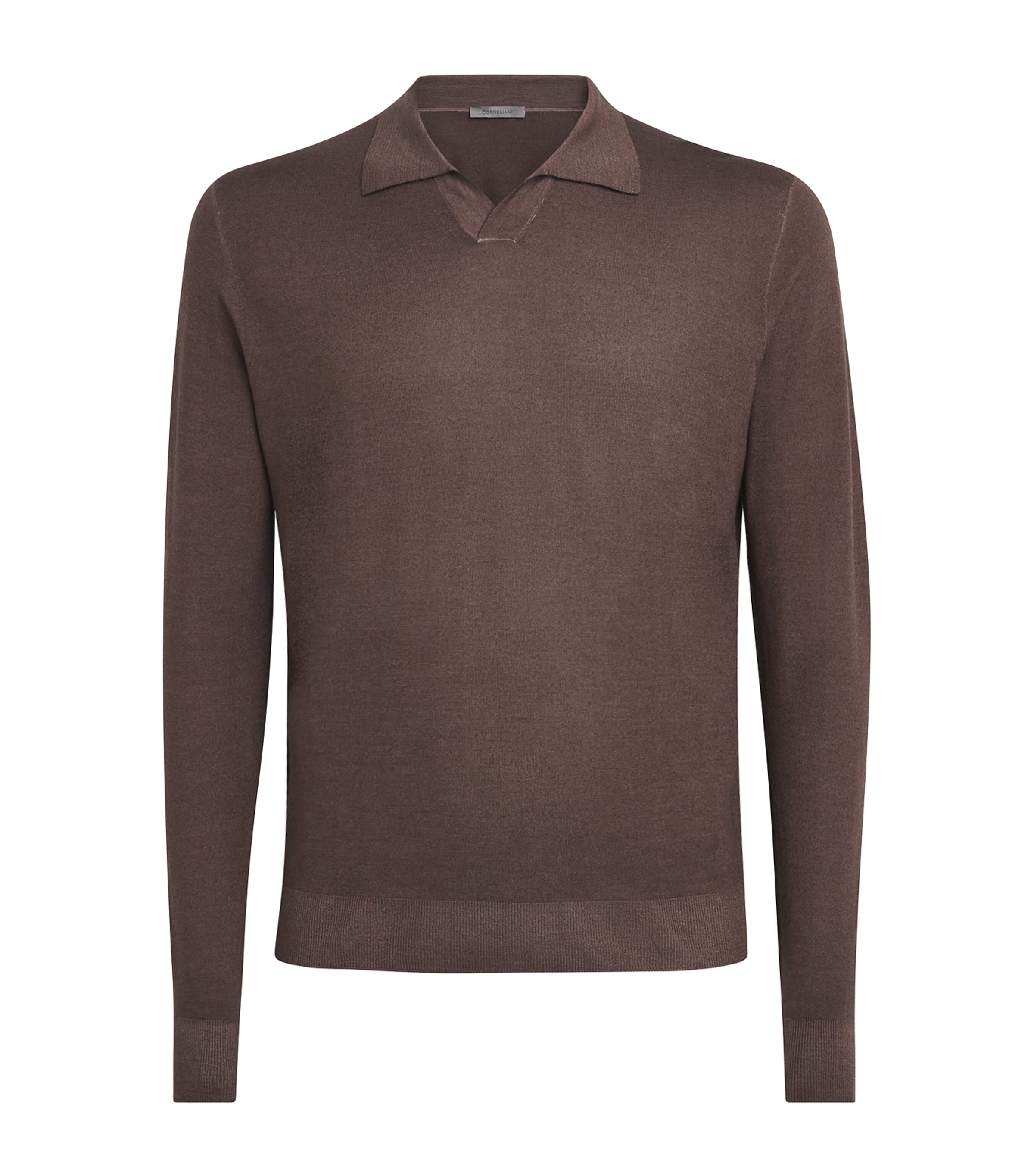 Corneliani Mens Virgin Wool Long-Sleeve Polo Shirt Natural / Beige