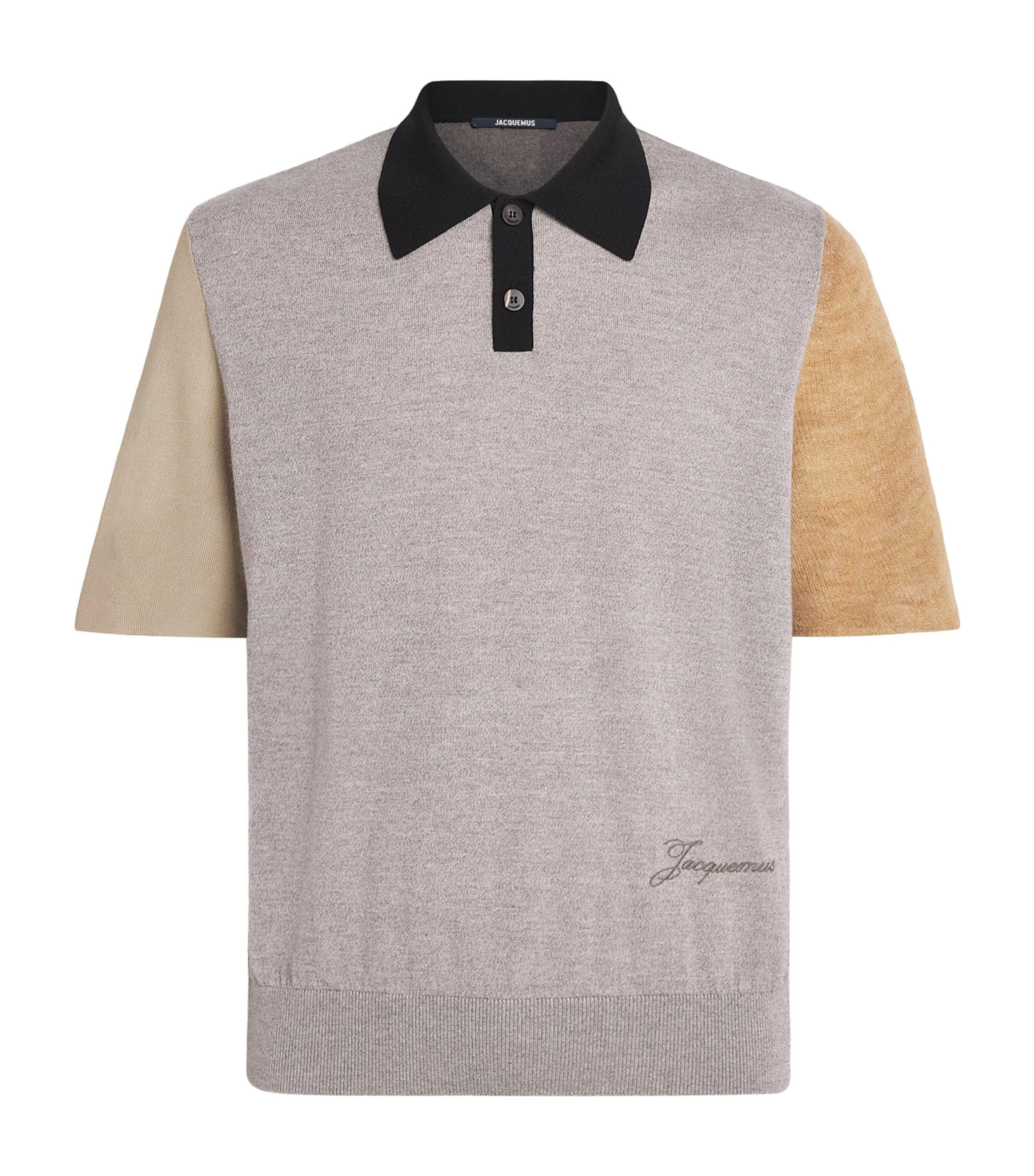 Jacquemus Mens Stretch-Merino Wool Arlequin Polo Shirt Multi Beige