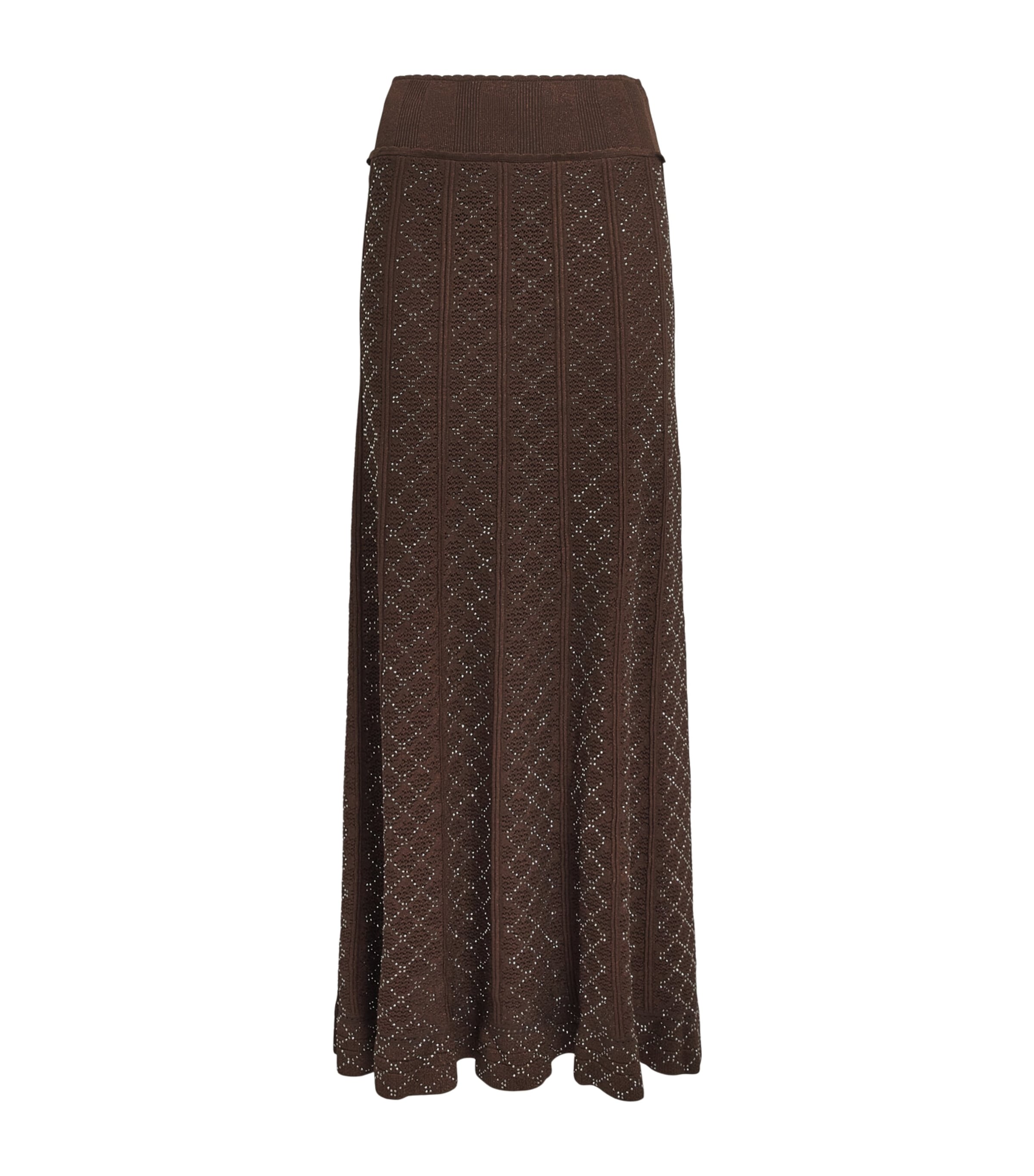 Sandro Paris Womens Pointelle-Knit Embellished Maxi Skirt Brown