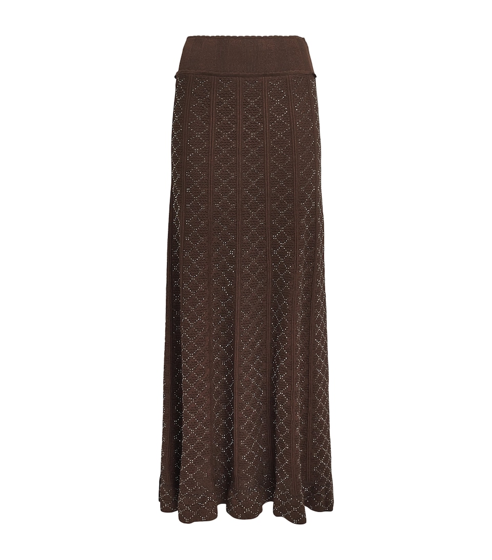 Sandro Paris Womens Pointelle-Knit Embellished Maxi Skirt Brown