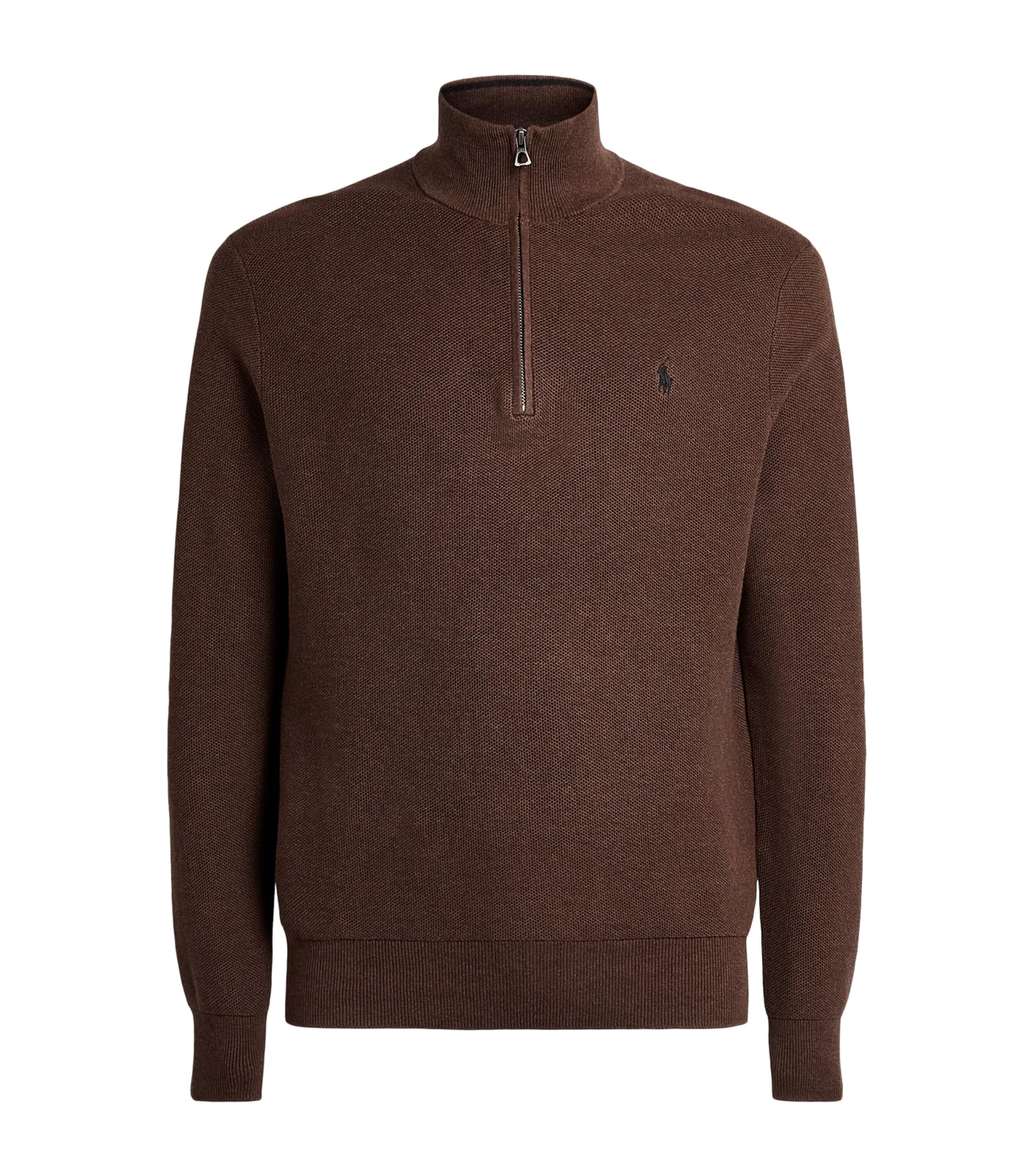 Polo Ralph Lauren Mens Cotton Half-Zip Sweater Nutmeg Brown Hthr