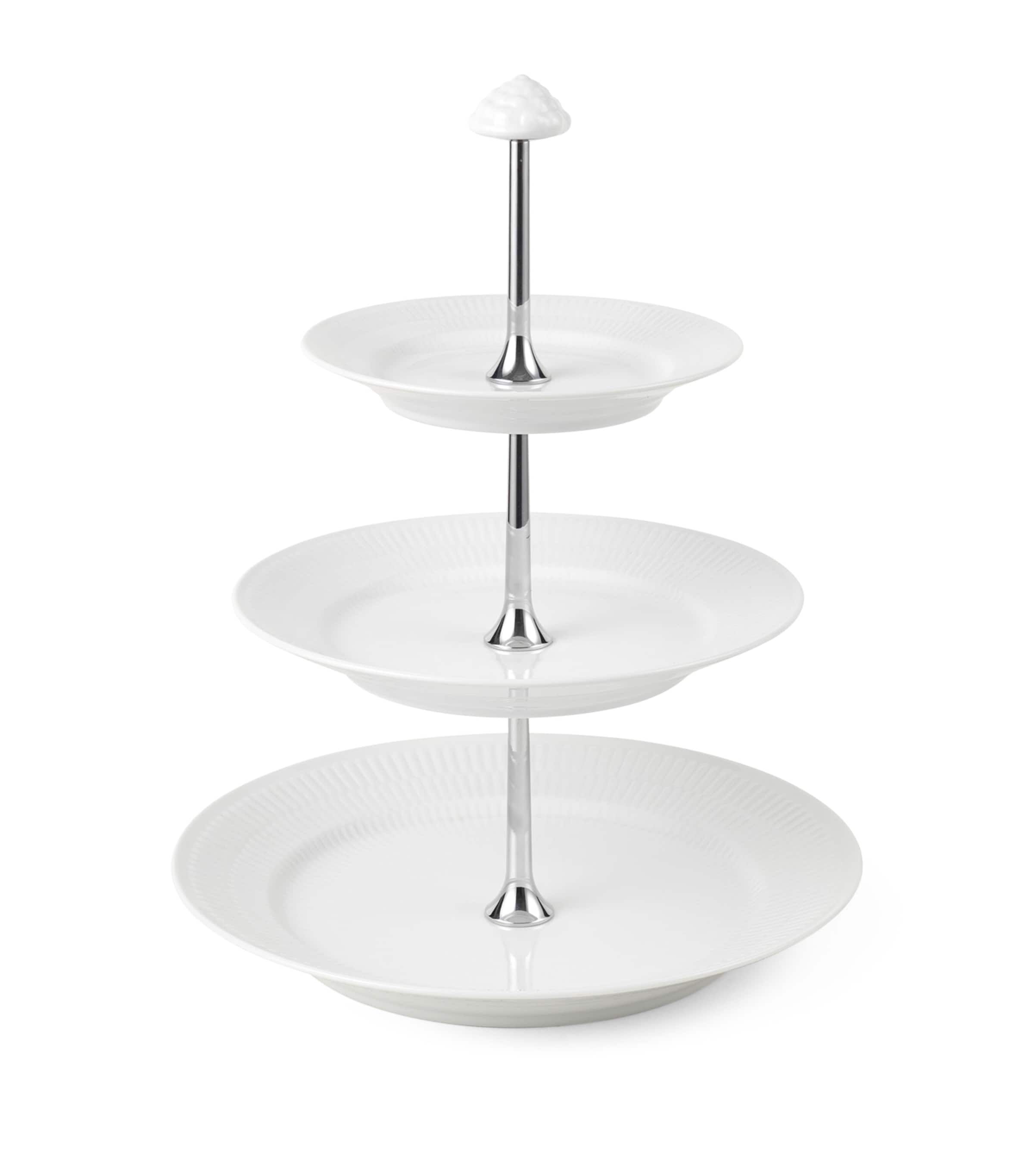 Porcelain White Fluted 3-Layer Étagère (35cm)