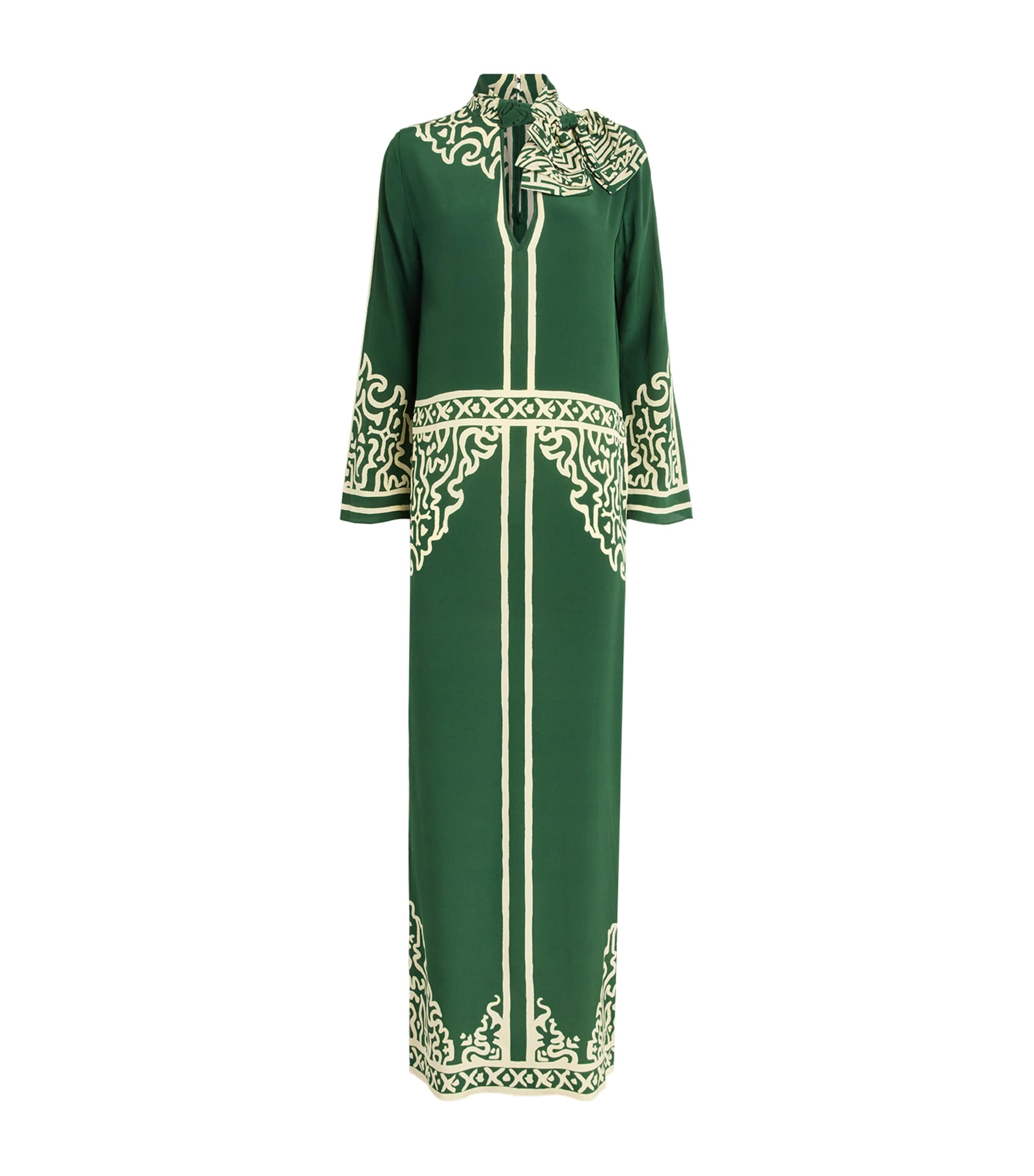 Johanna Ortiz Womens Silk Windborne Woman Tunic Maxi Dress Green/ecru