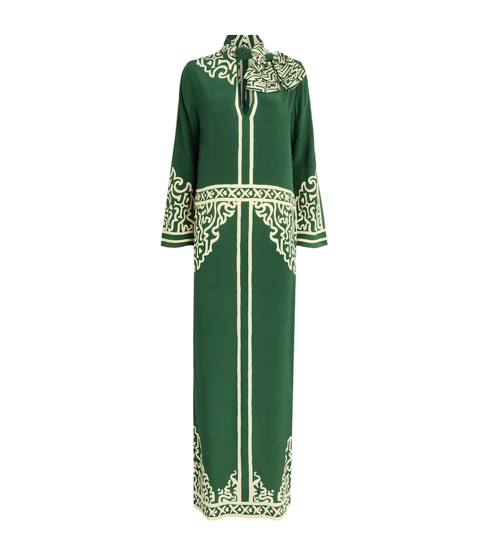 Johanna Ortiz Womens Silk Windborne Woman Tunic Maxi Dress Green/ecru