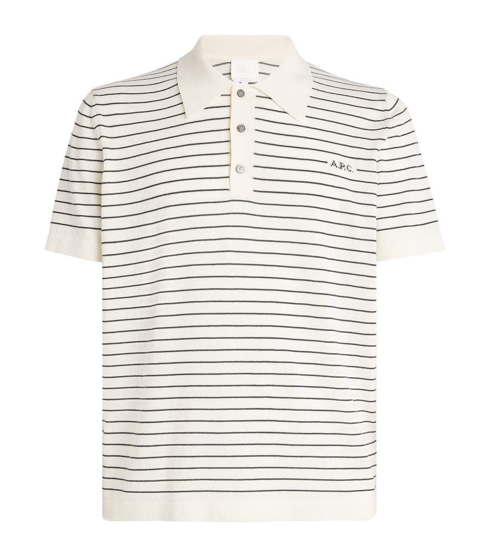 A.P.C. Mens Cotton Stripe Tristan Polo Shirt Ecru/kaki
