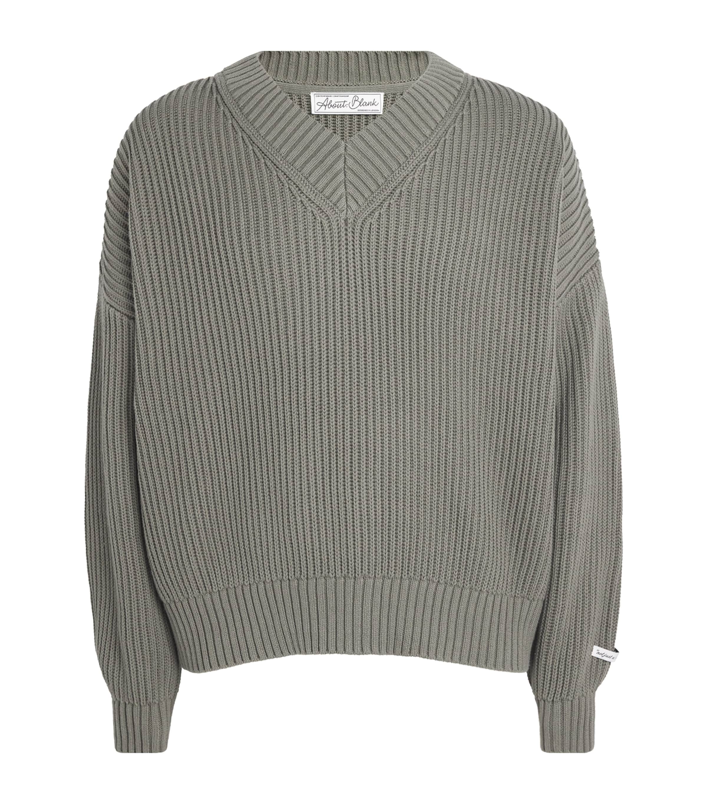 Cotton Rib-Knit V-Neck Sweater