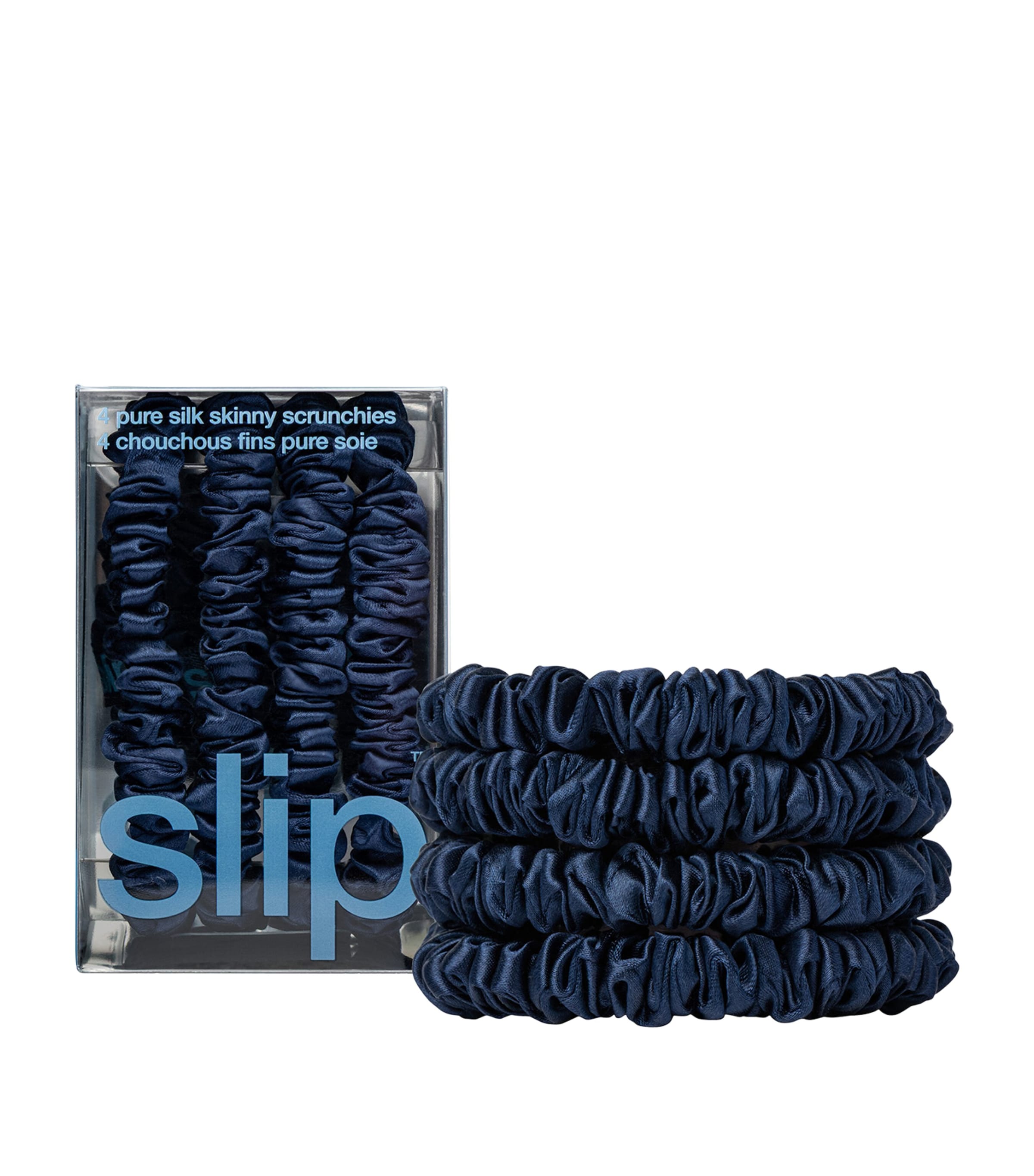 Slip Pure Silk Skinny Scrunchies (Set of 4) Navy