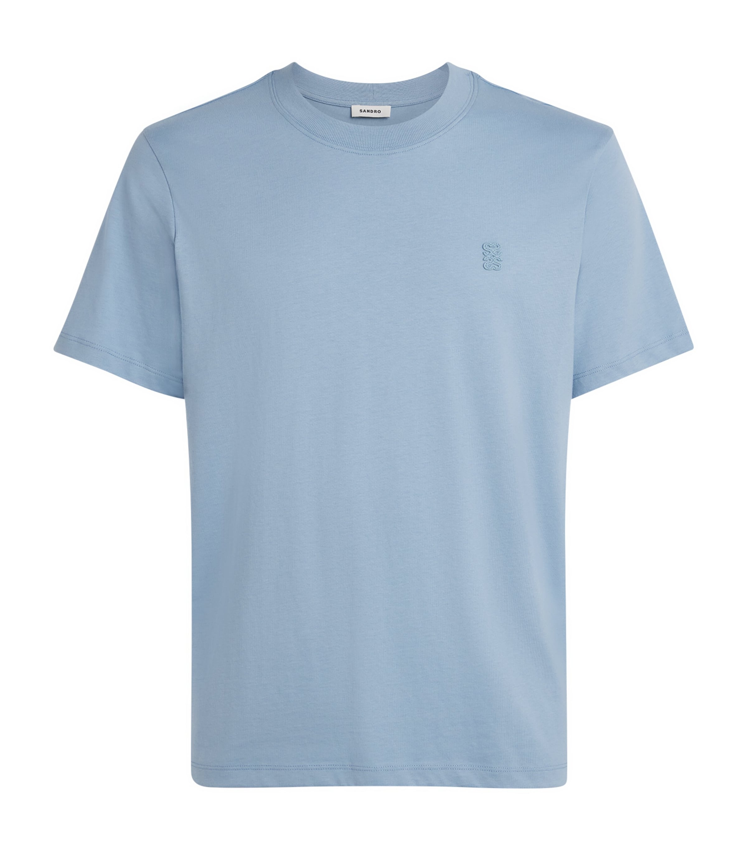 Sandro Paris Mens Cotton Logo-Patch T-Shirt Blue Grey
