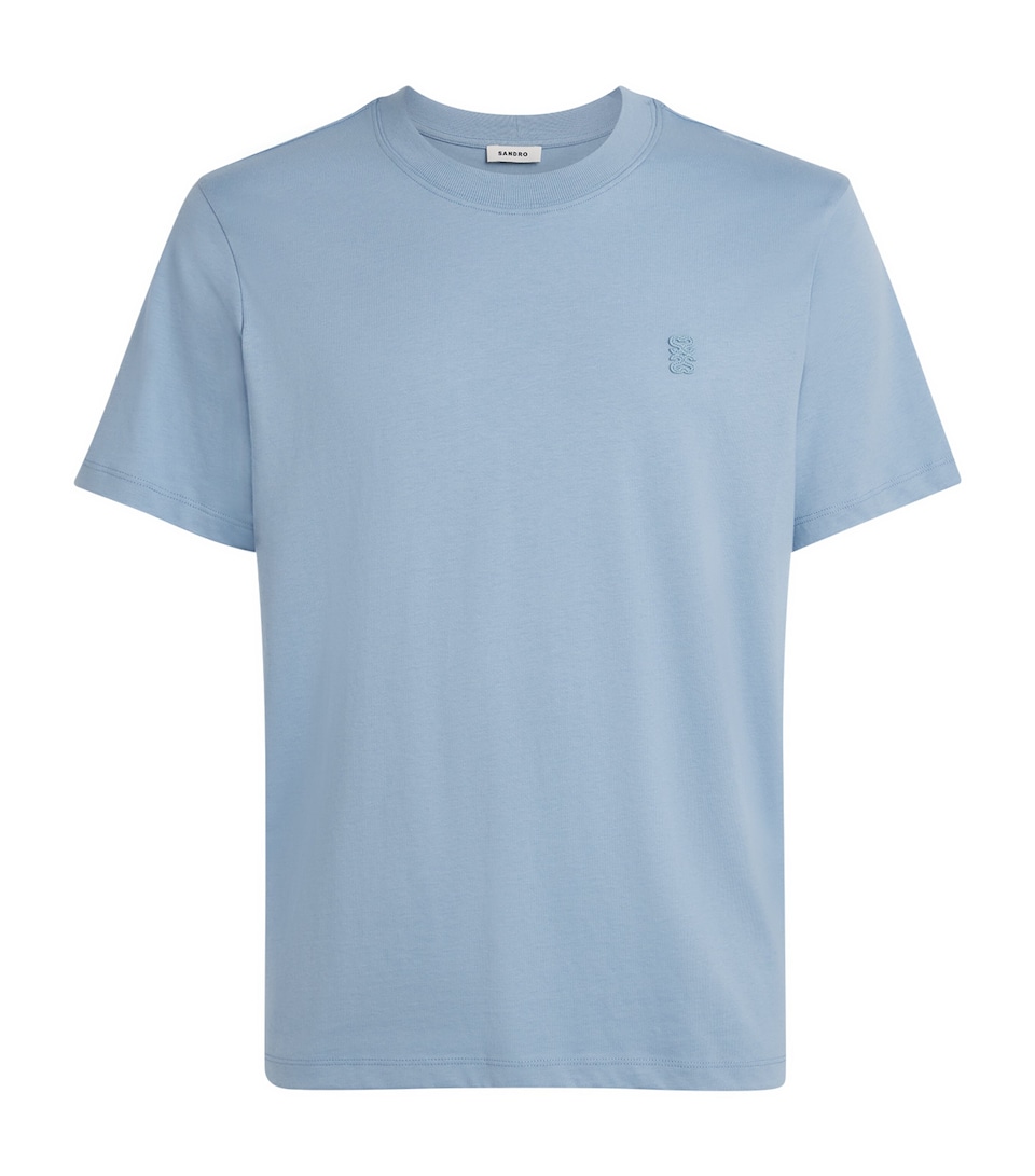Sandro Paris Mens Cotton Logo-Patch T-Shirt Blue Grey
