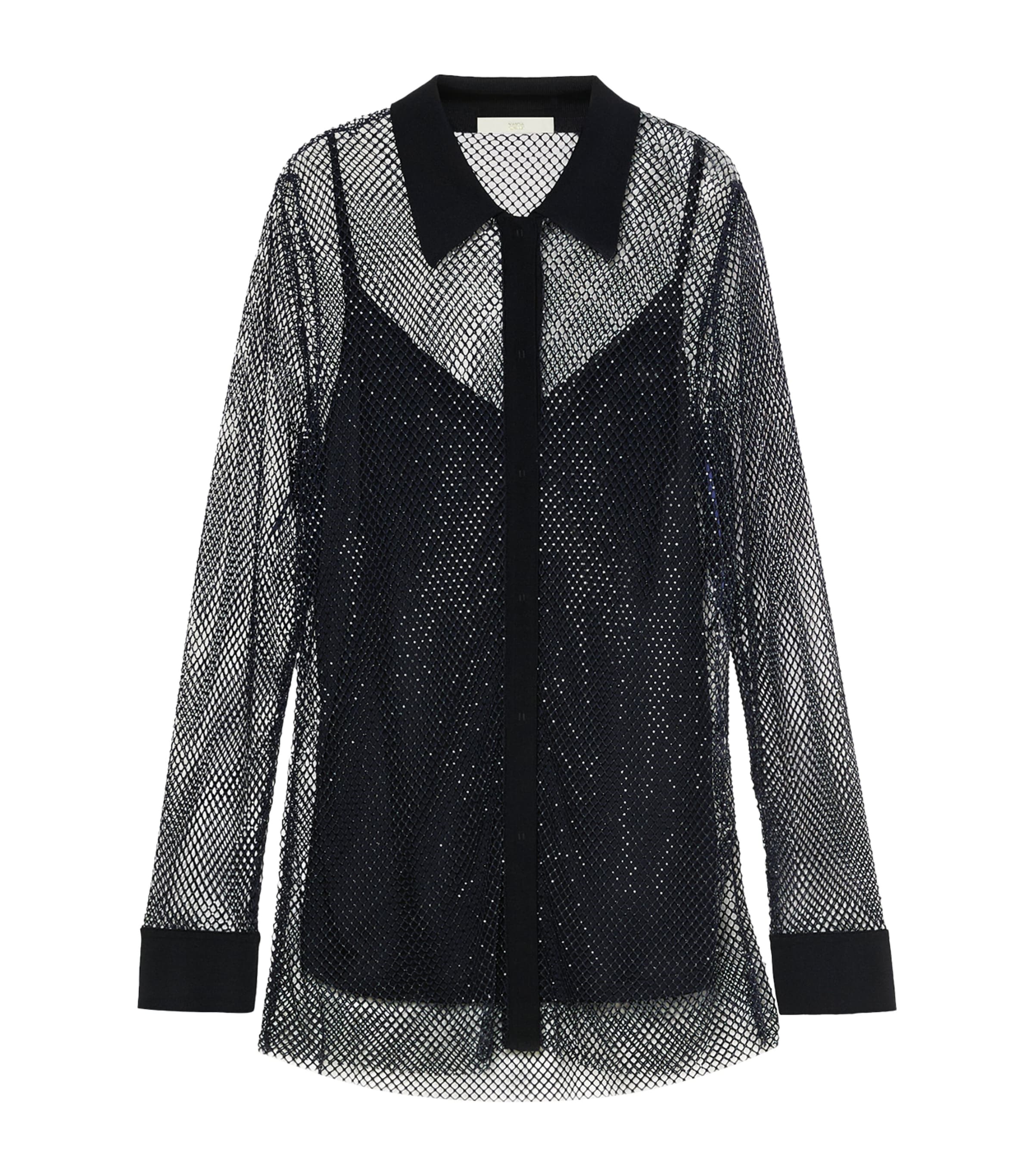 Marina Rinaldi Womens Embellished Mesh Shirt Midnightblue