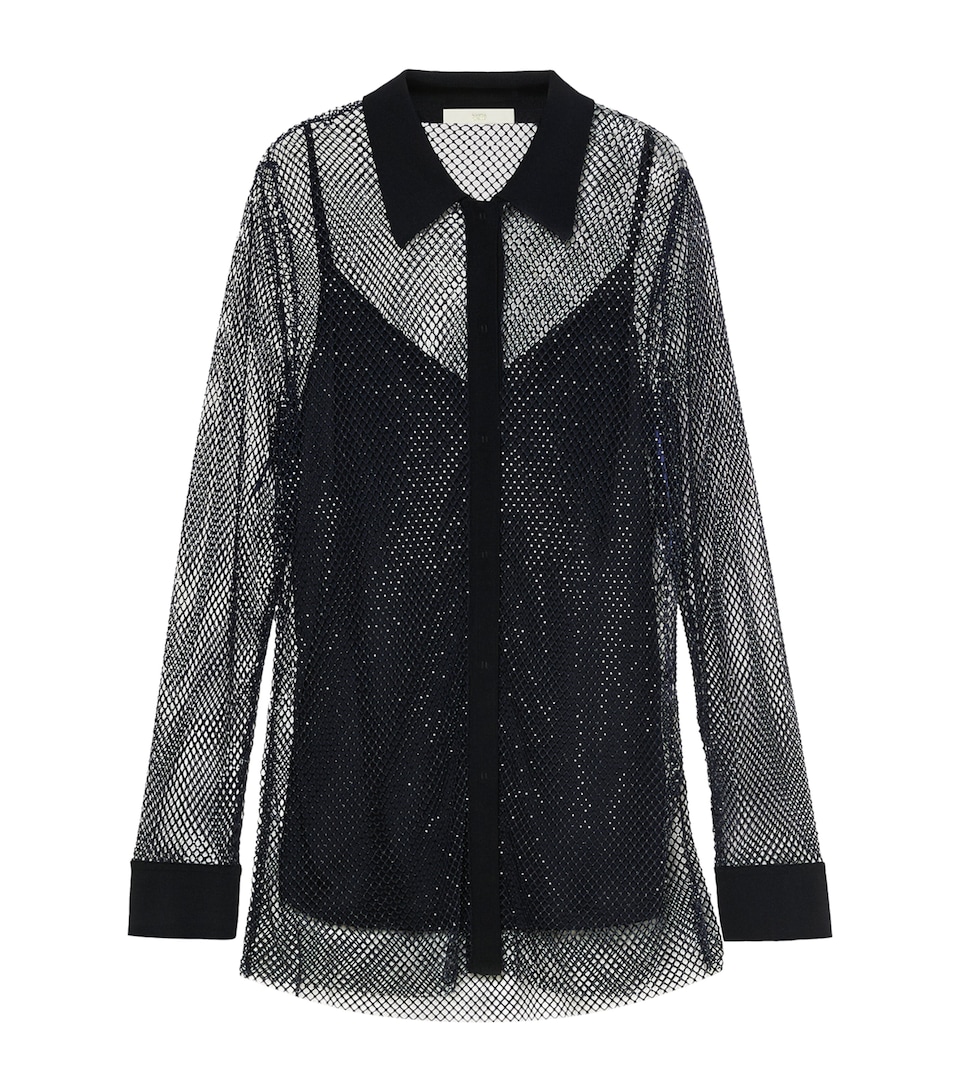 Marina Rinaldi Womens Embellished Mesh Shirt Midnightblue