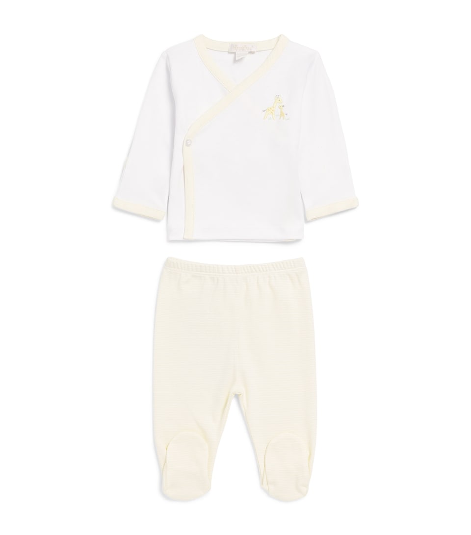 Kissy Kissy Pima Cotton Giraffe Top and Trousers Set (0-9 Months) White/yellow