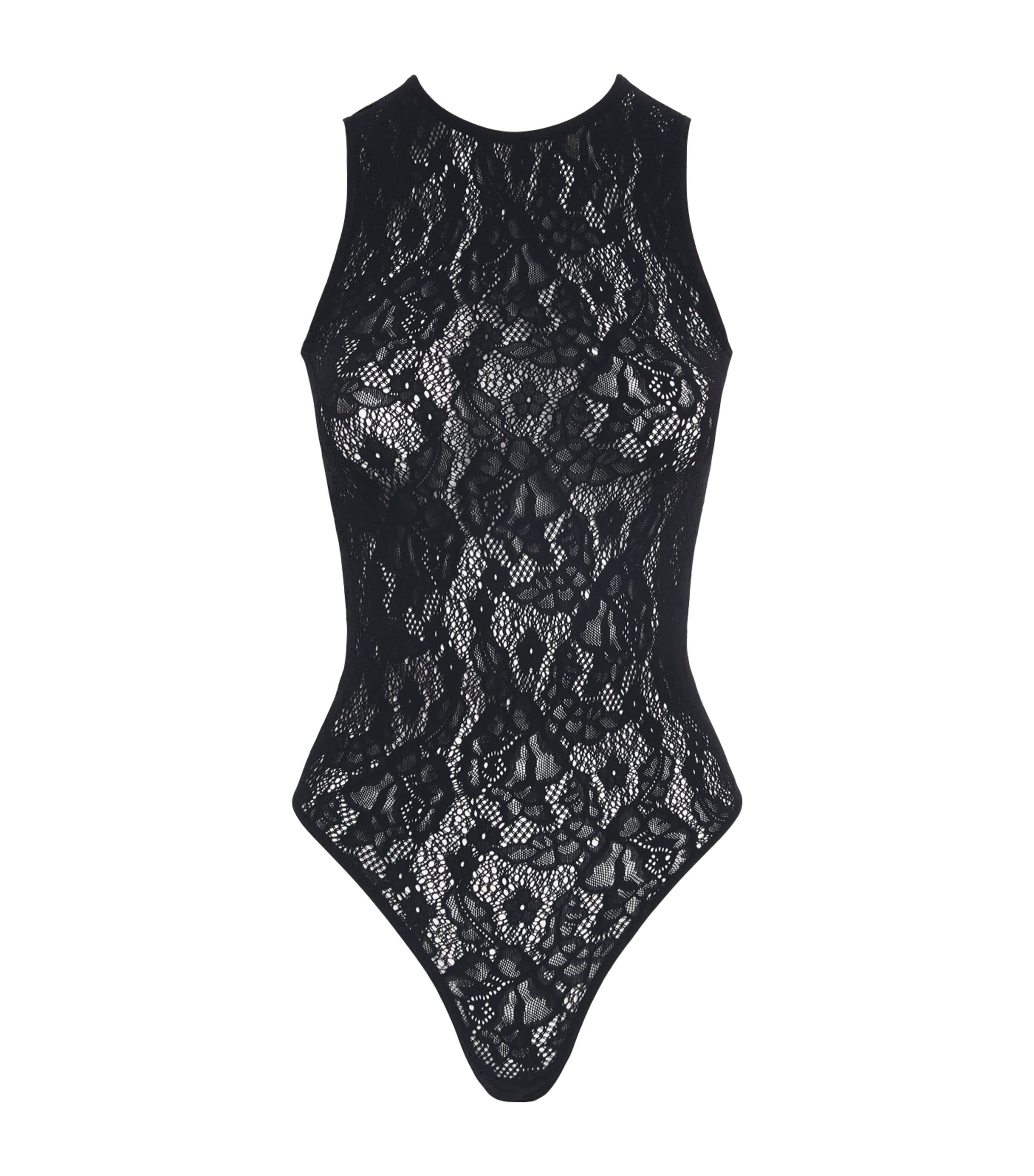 Wolford Womens Infinite Rose Net Bodysuit Black