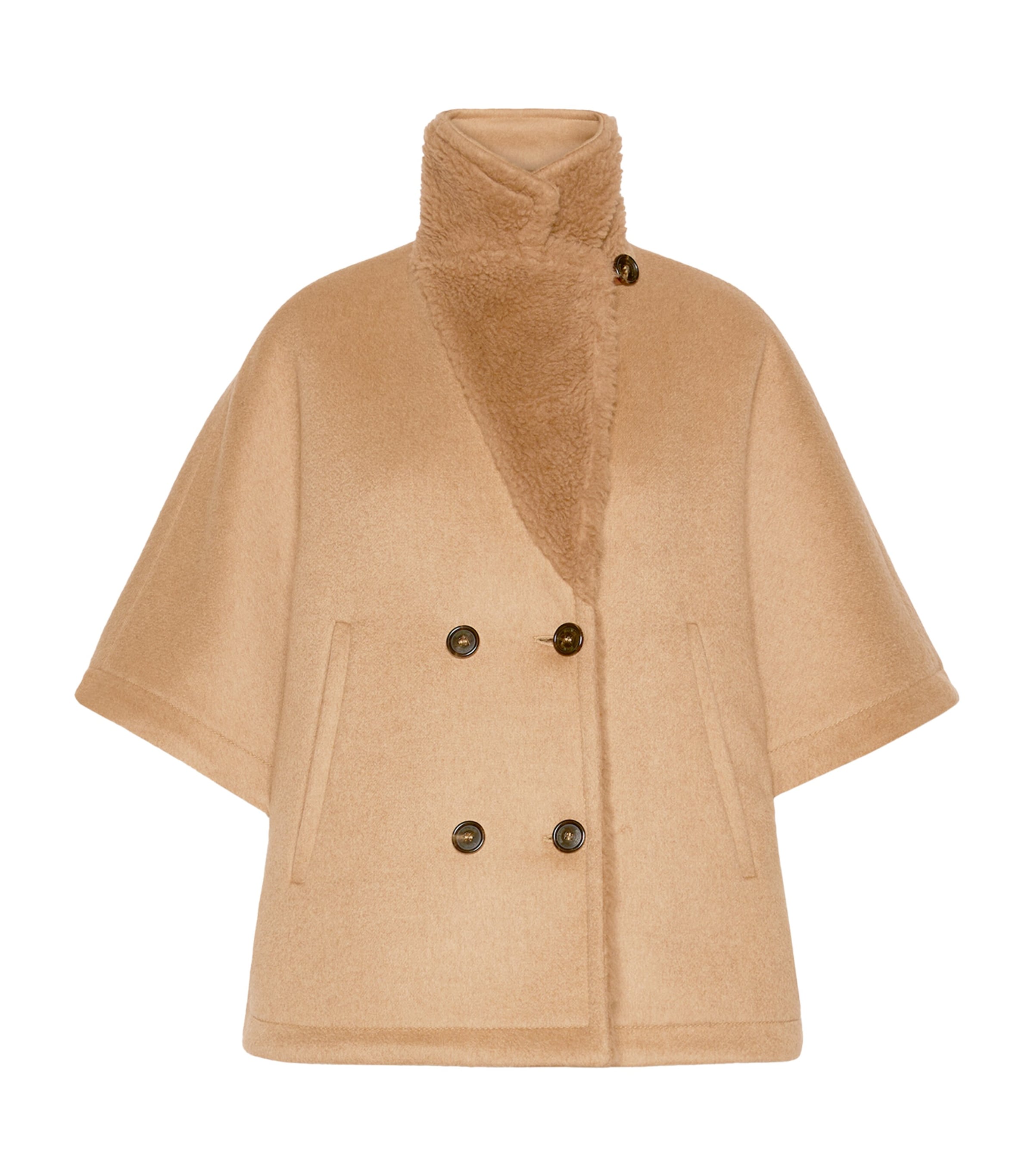 Max Mara Womens Camel Wool Double-Breasted Cape Camel