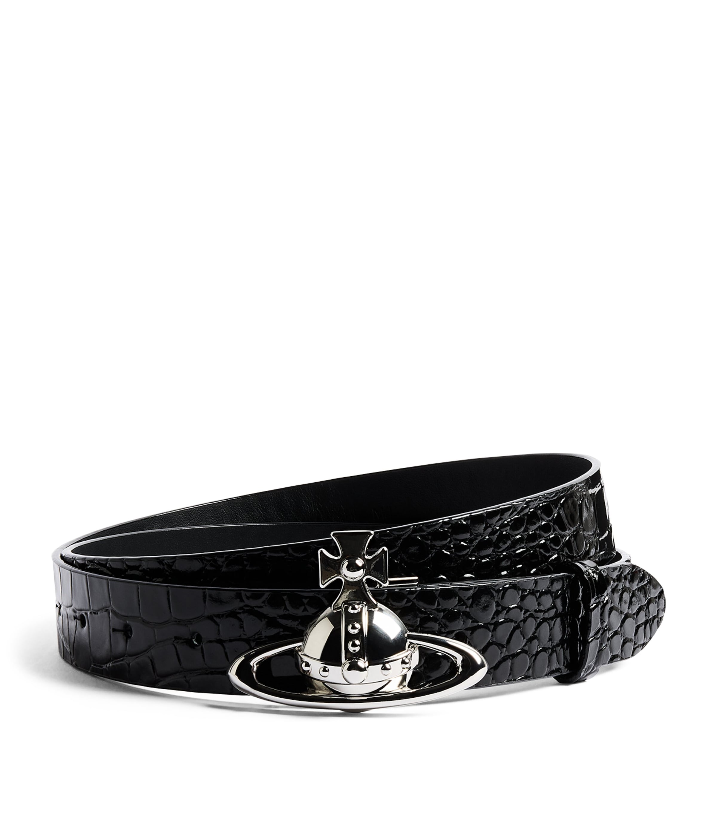 Vivienne Westwood Croc-Embossed Leather Orb Belt Black