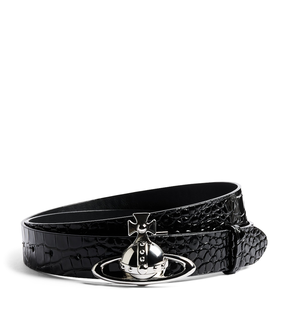 Vivienne Westwood Croc-Embossed Leather Orb Belt Black