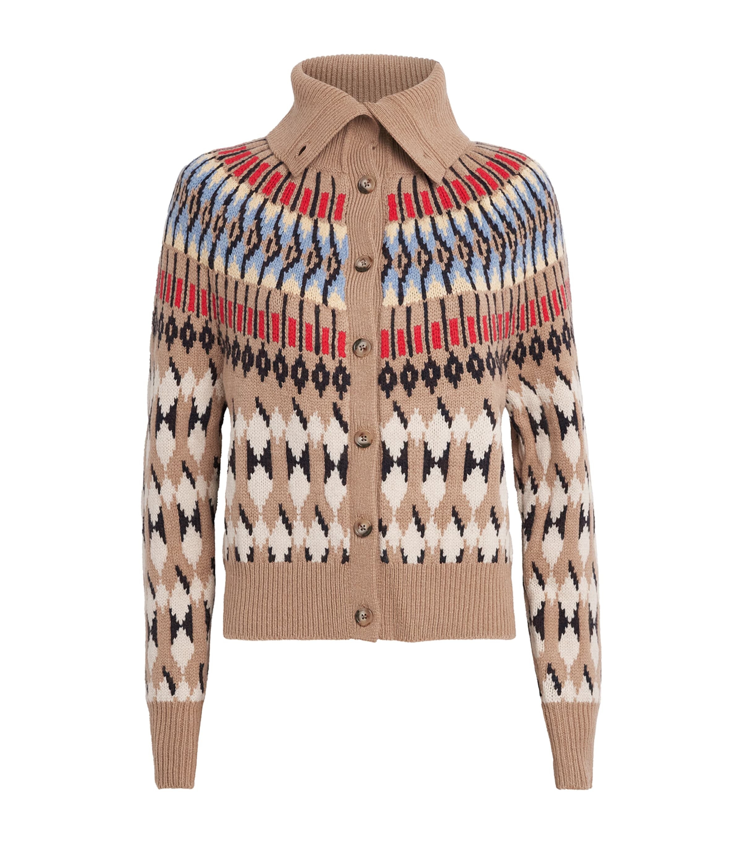 Polo Ralph Lauren Womens Wool-Cashmere Jacquard Cardigan Camel Multi