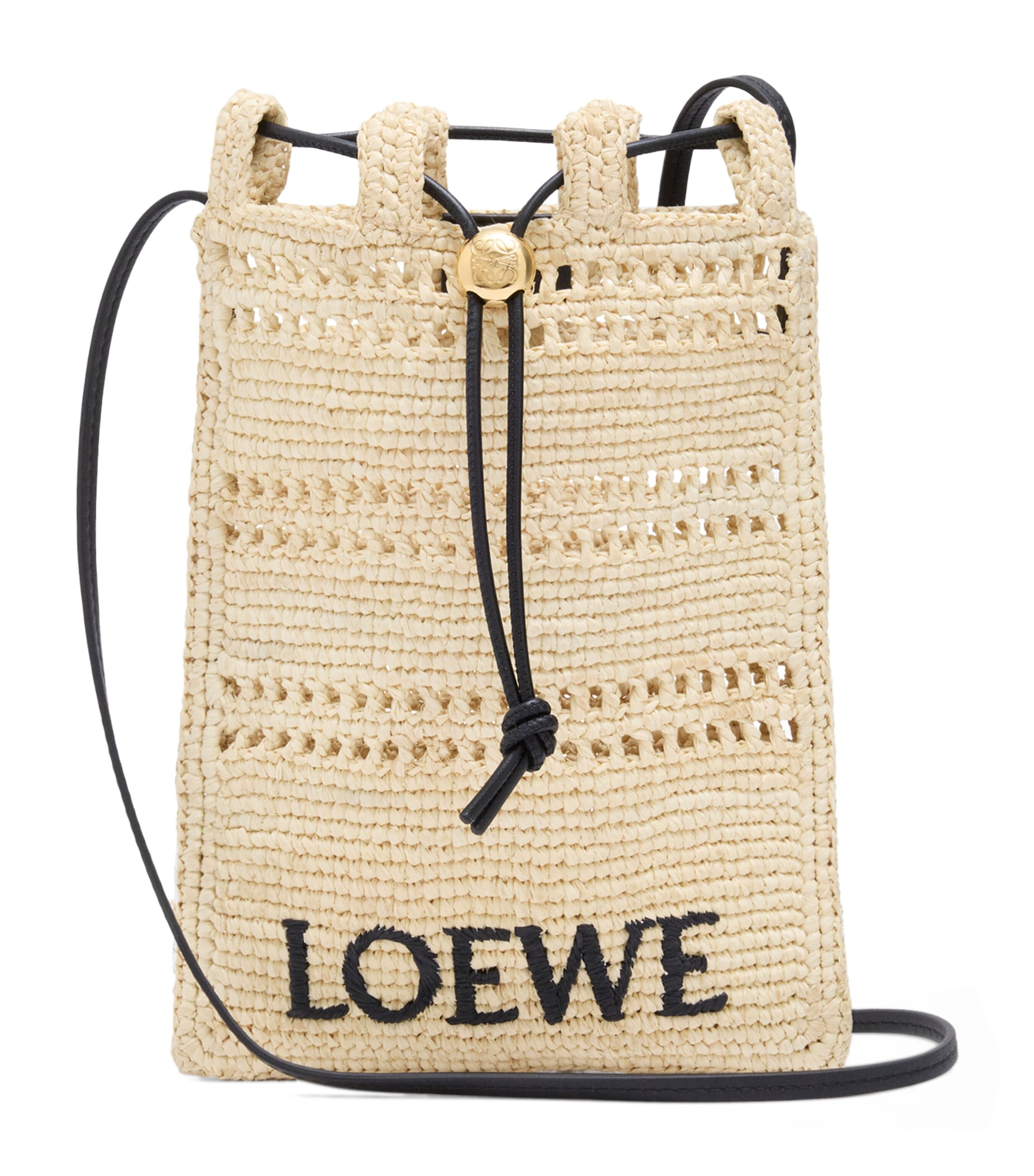 LOEWE x Paula's Ibiza Raffia Drawstring Pocket Bag Natural/black