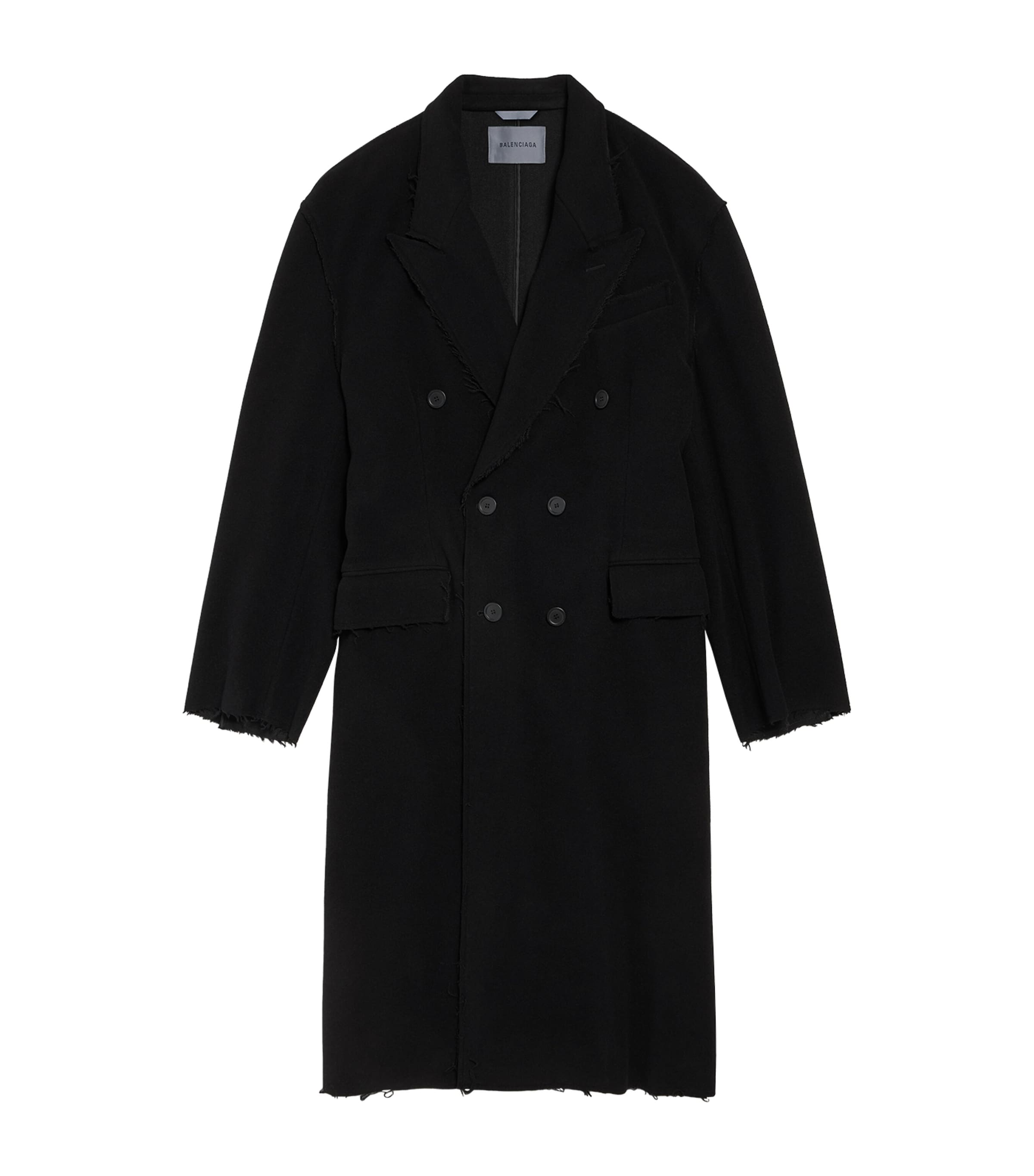 Balenciaga Mens Wool Frayed Overcoat