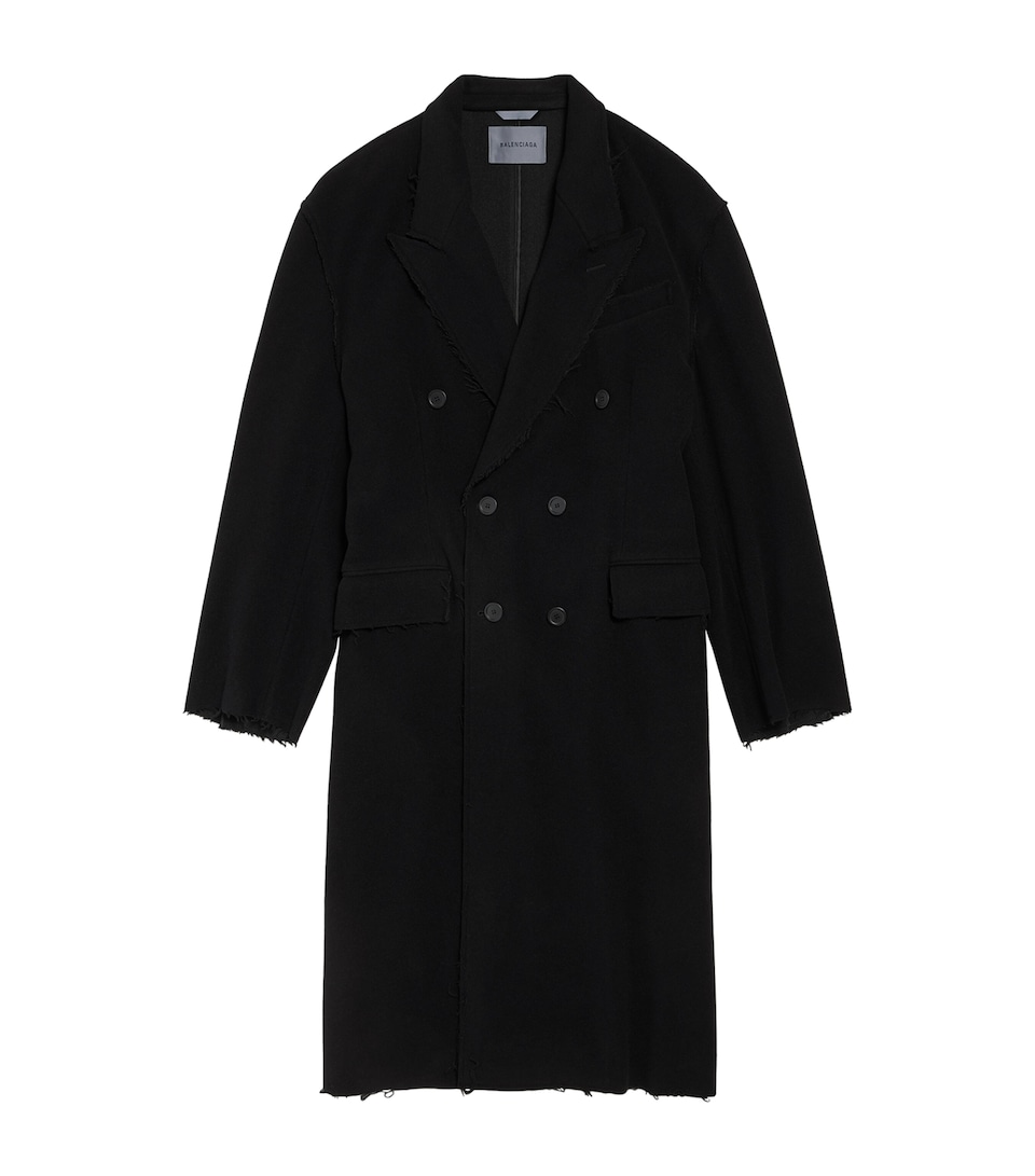 Balenciaga Mens Wool Frayed Overcoat